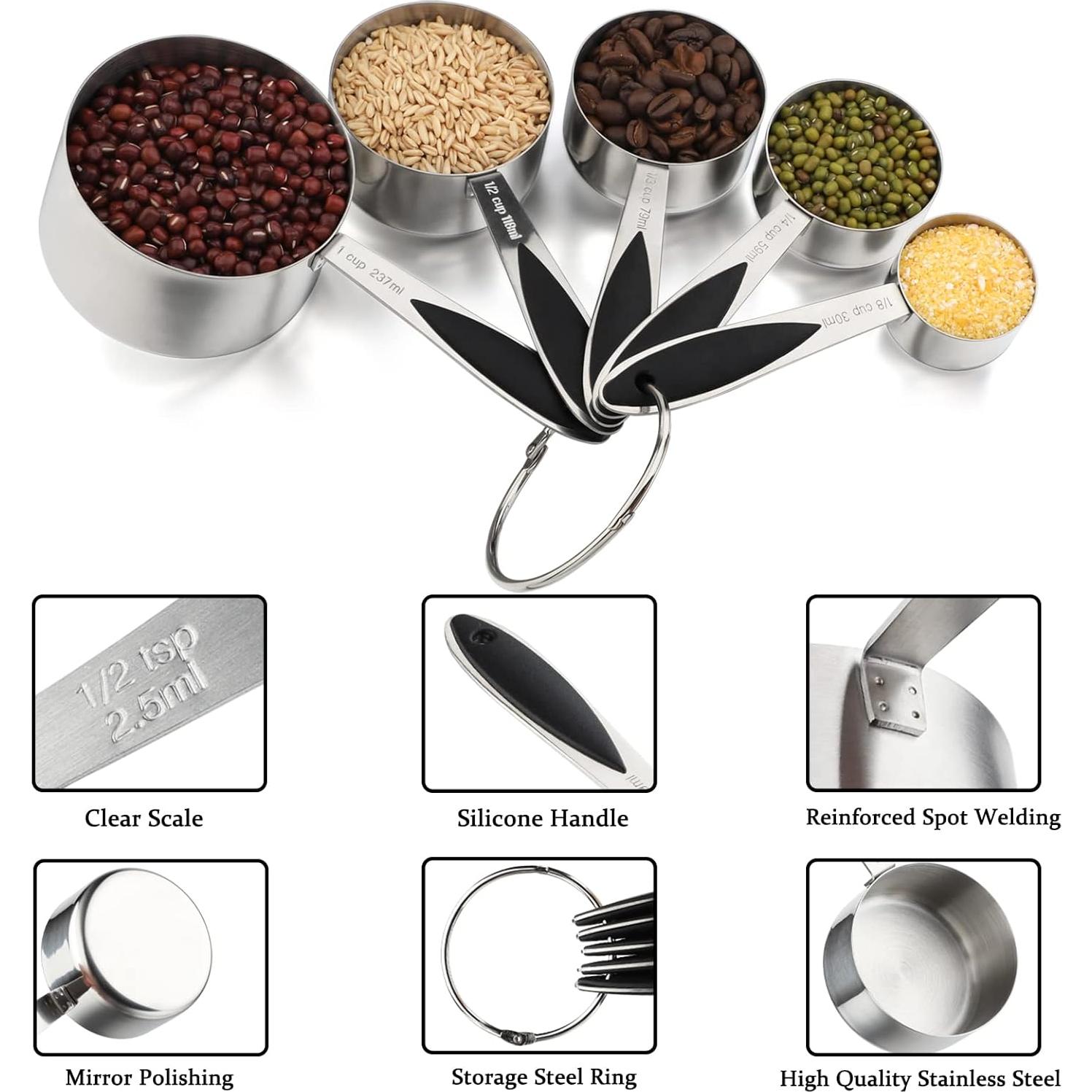 Juego de Tazas y Cucharas Medidoras Turewin Acero Inoxidable