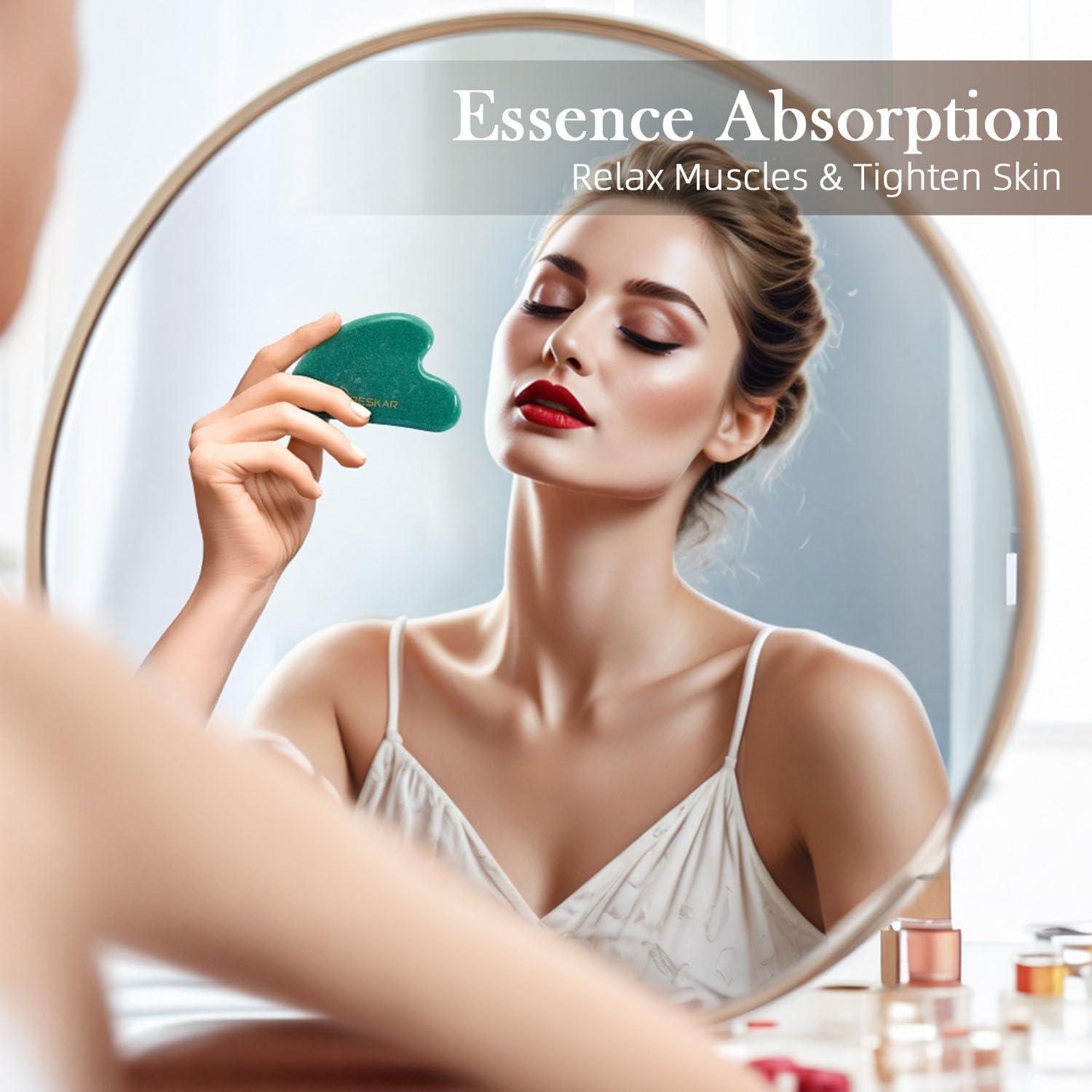 Masajeador Gua Sha Facial BESKAR de Piedra Jade Natural 8.38cm