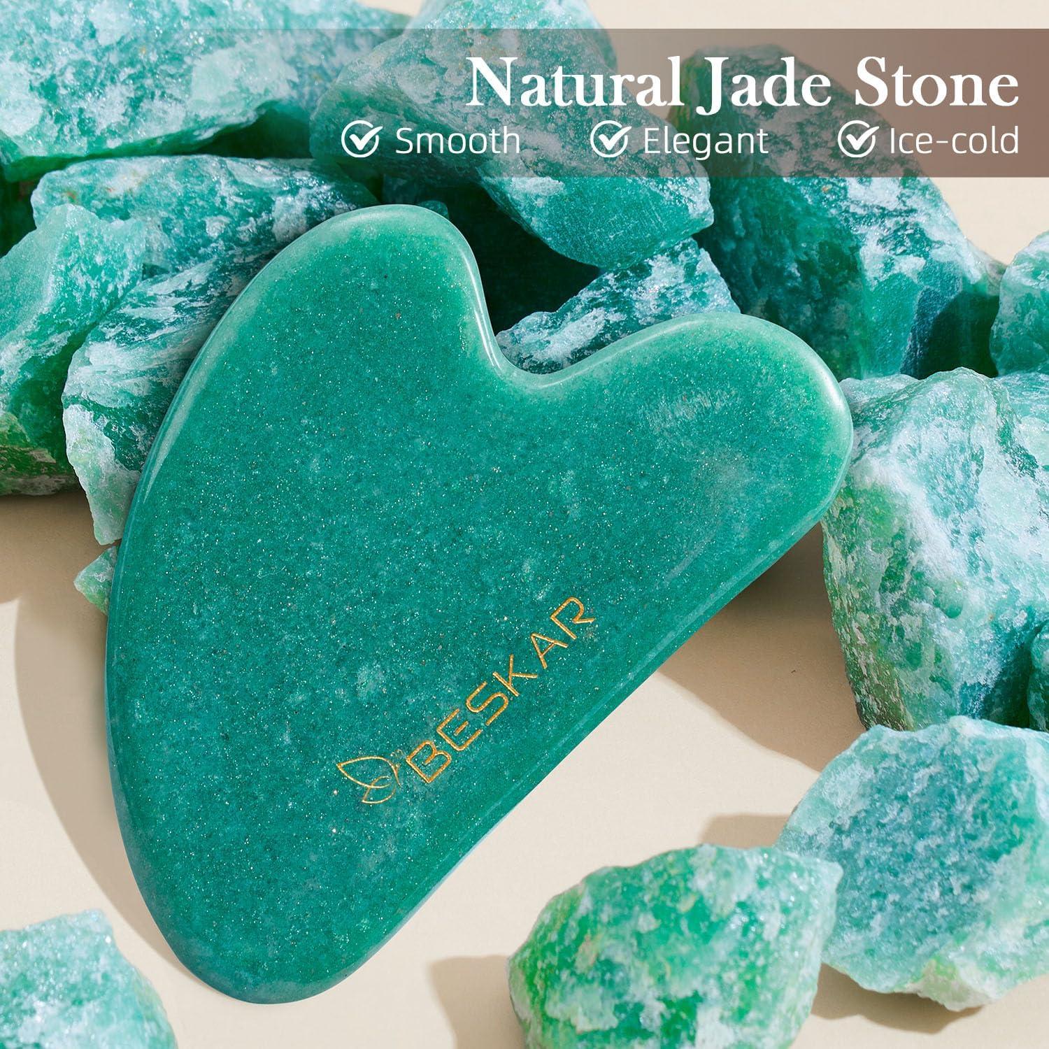 Masajeador Gua Sha Facial BESKAR de Piedra Jade Natural 8.38cm