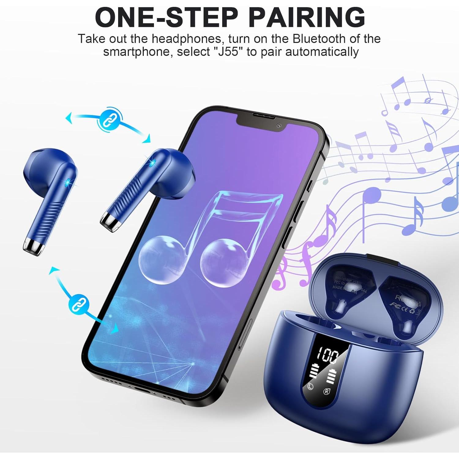 Auriculares Inalámbricos Wasart J55 Bluetooth 5.3 IP7 40H