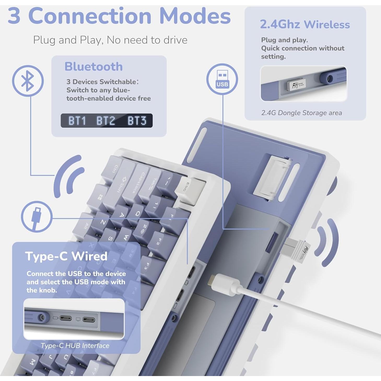 Teclado Mecánico RK Royal Kludge RKM75 75% RGB Bluetooth