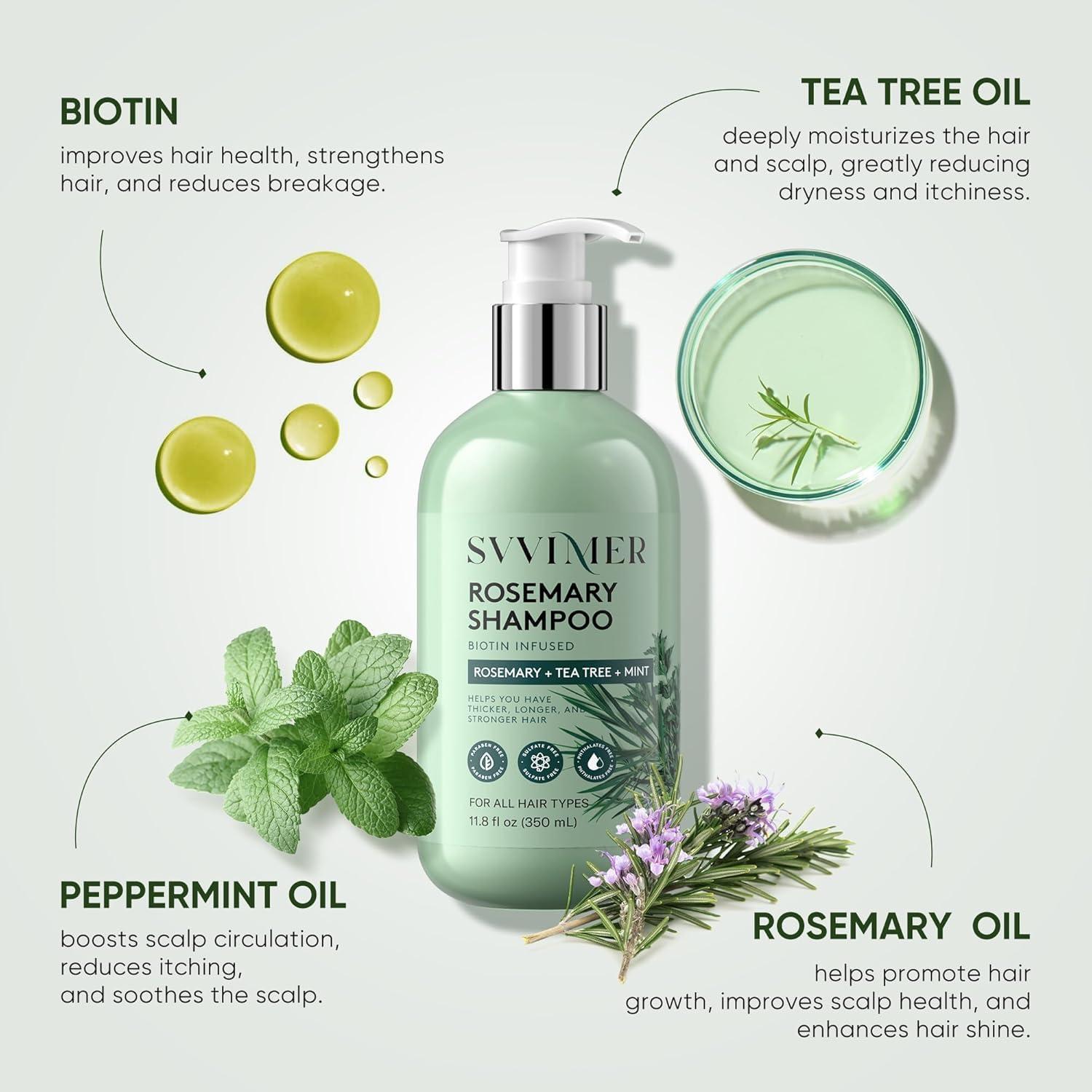 Rosemary Hair Growth Shampoo - Thickening Shampoo with Biotin Tea Tree Oil Mint for Hair Loss and Thinning Hair - for Women and Men 11.8 Fl Oz (Pack of 1)