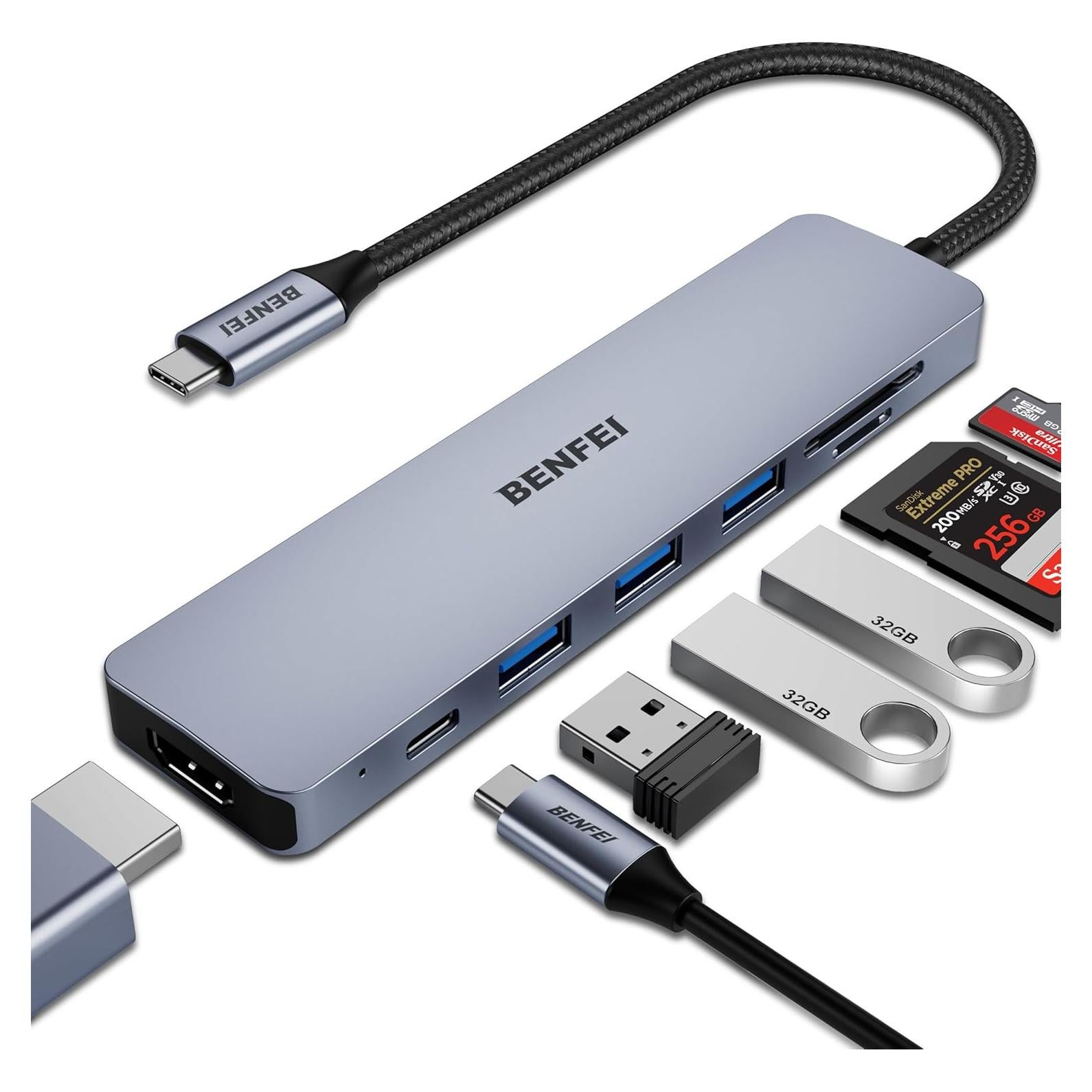 Hub USB-C 7-en-1 BENFEI con HDMI 4K, 100W, 3 USB 3.0