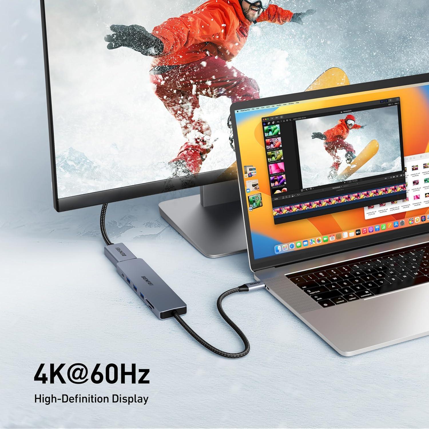 Hub USB-C 7-en-1 BENFEI con HDMI 4K, 100W, 3 USB 3.0