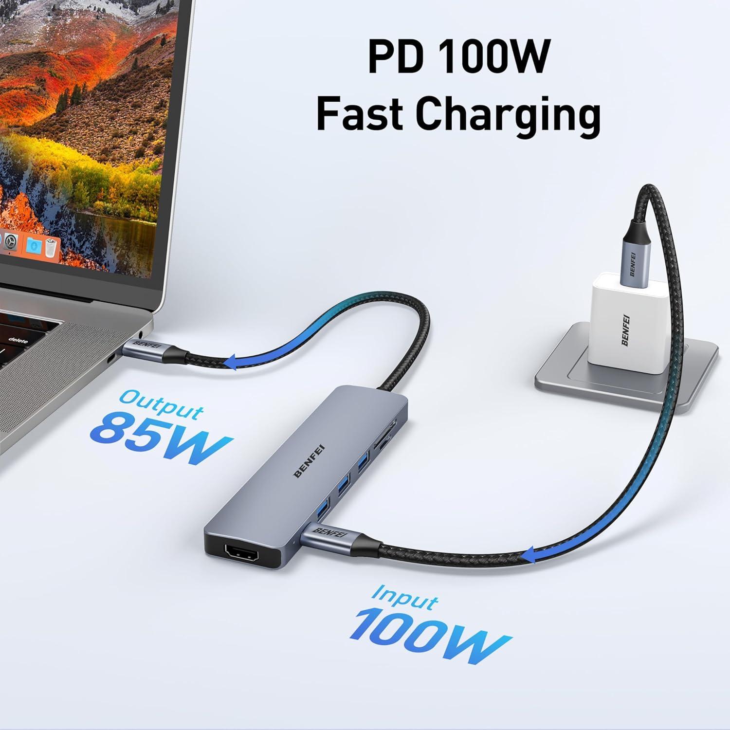 Hub USB-C 7-en-1 BENFEI con HDMI 4K, 100W, 3 USB 3.0