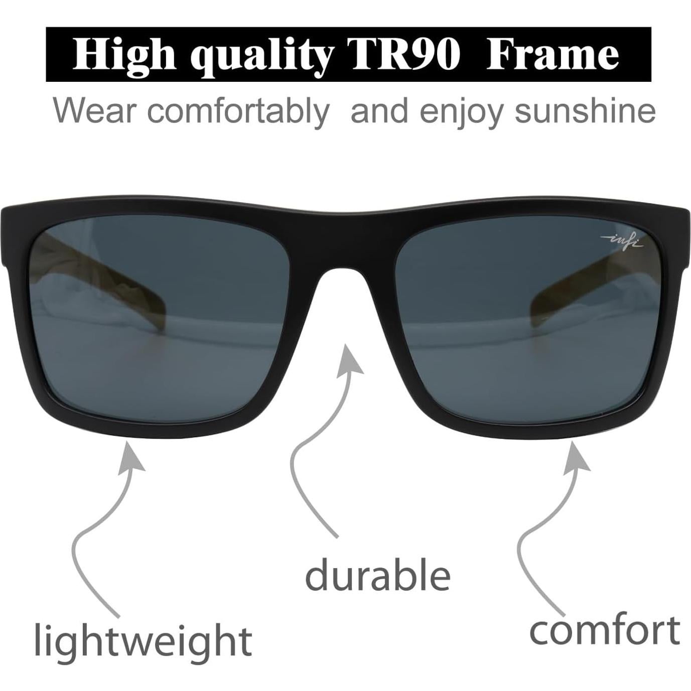 Gafas de sol polarizadas INFI para hombres UV400 marco negro