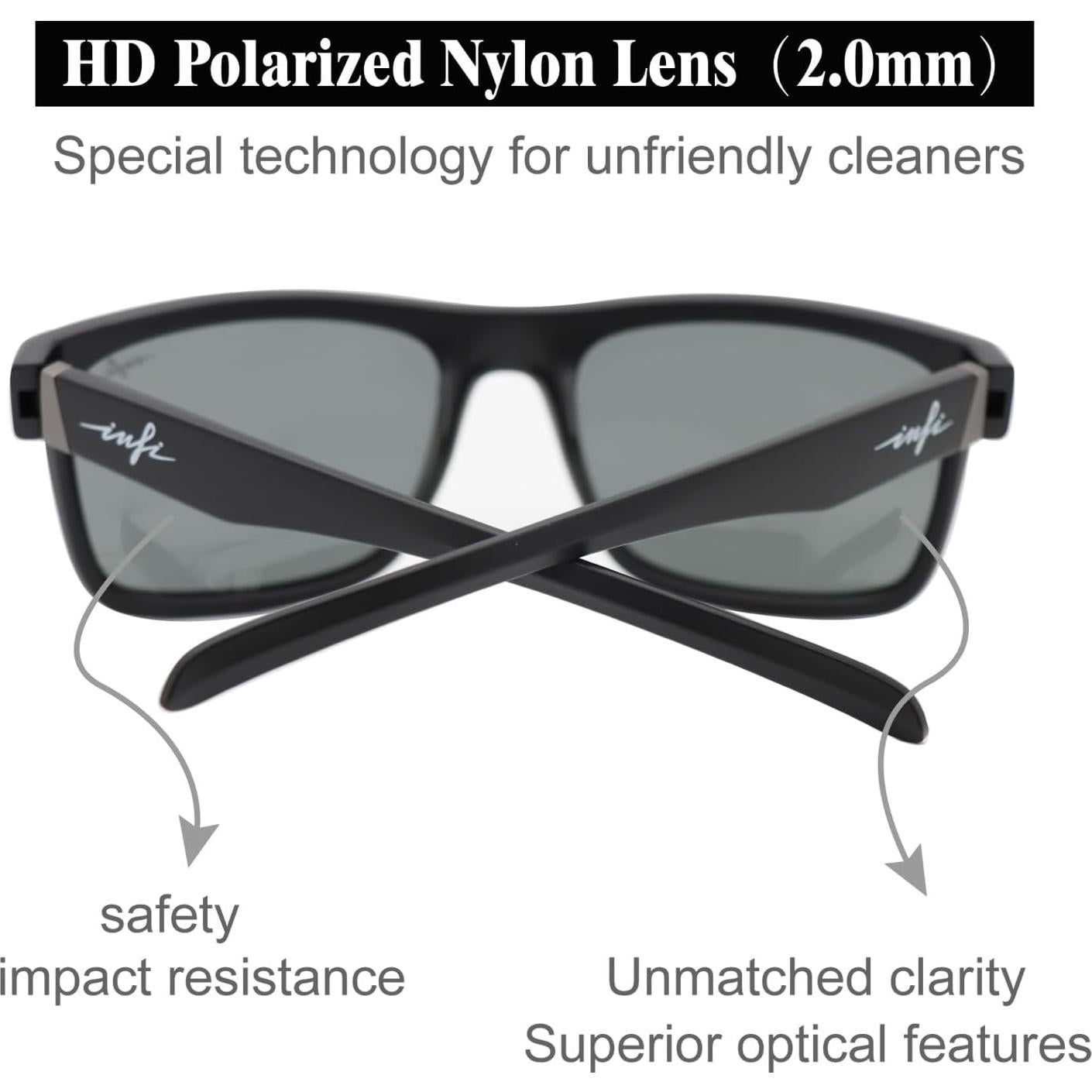 Gafas de sol polarizadas INFI para hombres UV400 marco negro