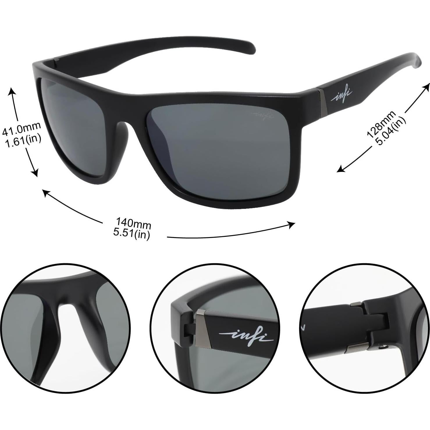 Gafas de sol polarizadas INFI para hombres UV400 marco negro