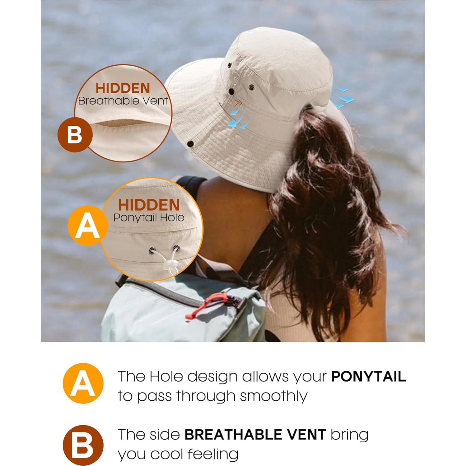 Sombrero de Sol FURTALK para Mujeres UPF 50+ con Agujero para Coleta