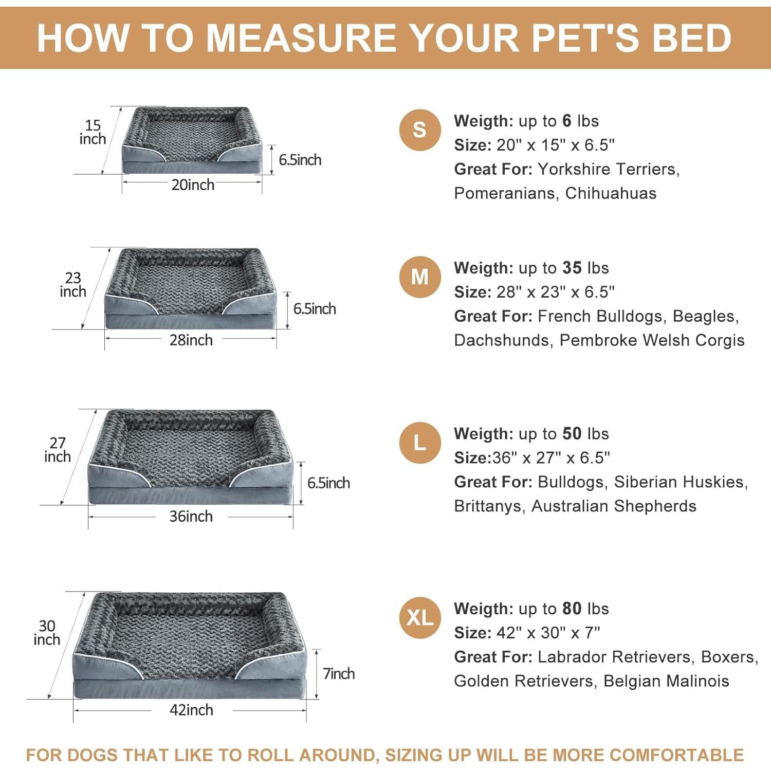 Cama Ortopédica para Perros WNPETHOME Grande 91x68cm Impermeable