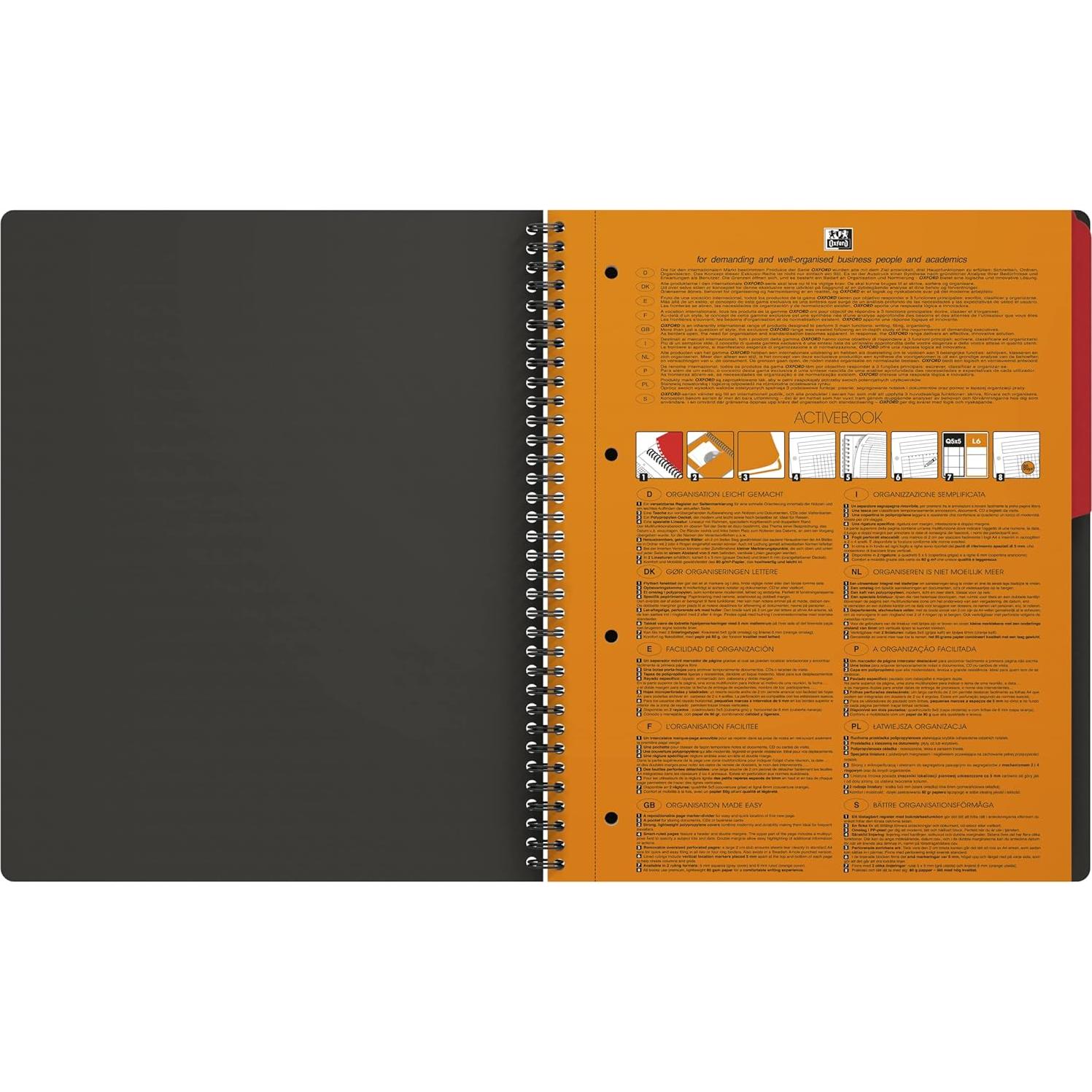 Cuaderno OXFORD Activebook A4 Cuadriculado 80 Hojas Gris