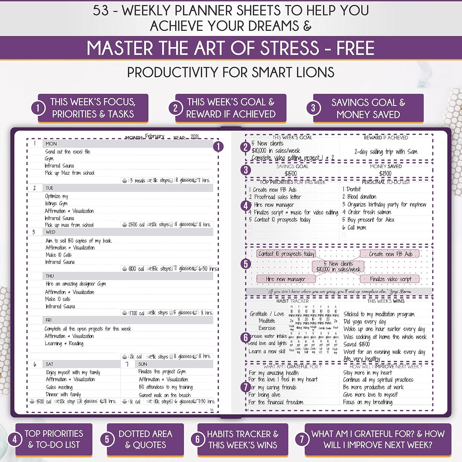 Planificador Diario Semanal Mensual A5 Freedom Mastery Púrpura
