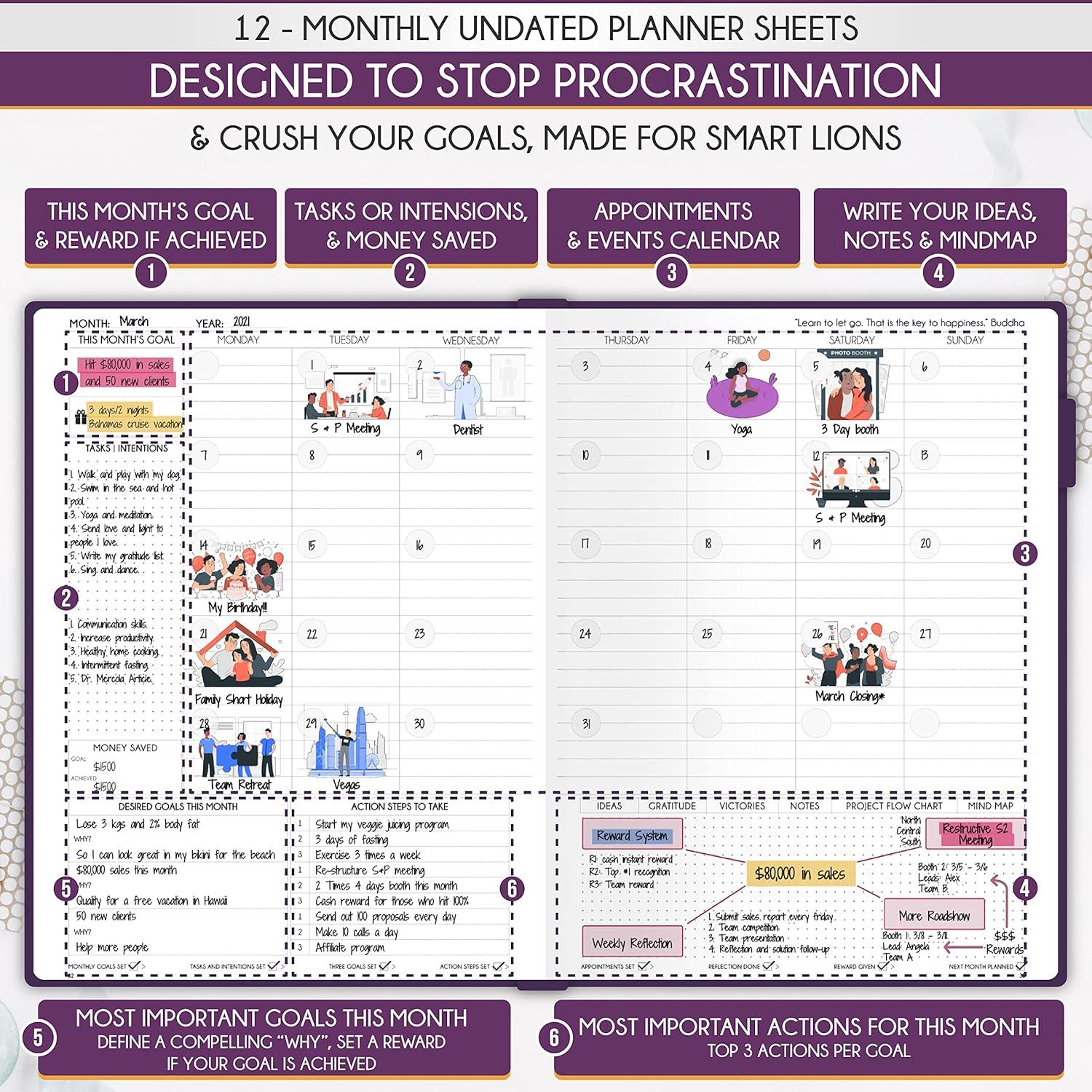 Planificador Diario Semanal Mensual A5 Freedom Mastery Púrpura