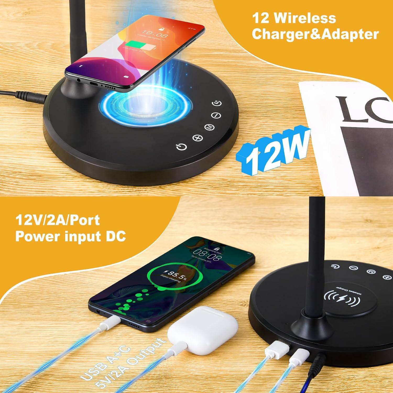 Lámpara de Escritorio KAiSnova Negra con Cargador Inalámbrico