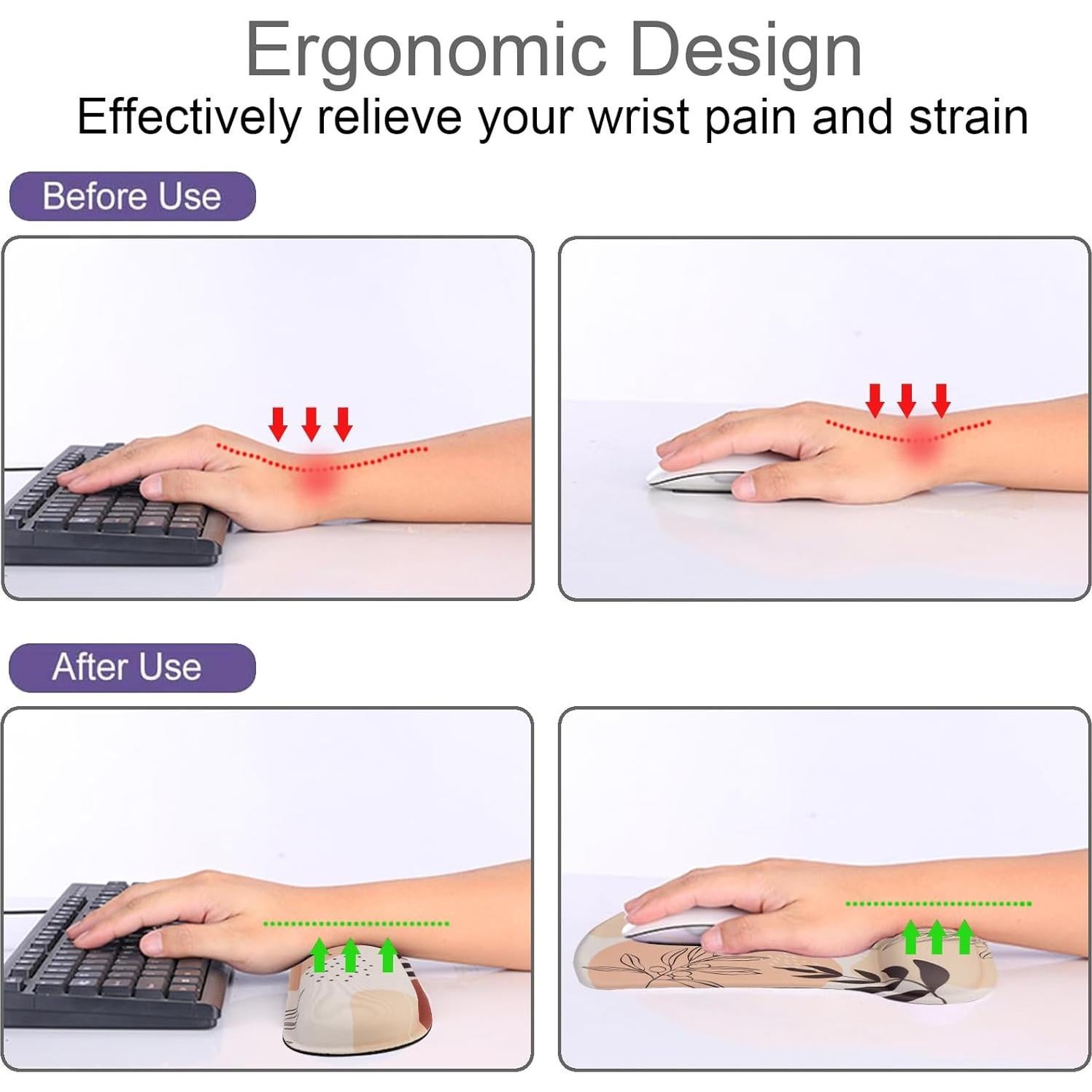 Almohadilla ergonómica para muñeca Wiabsi Hojas Boho - 2 piezas