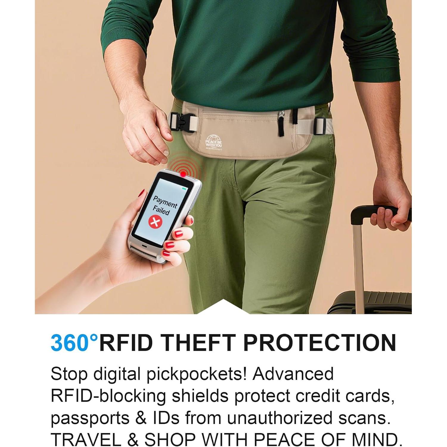 Cinturón de Dinero Oculto RFID Bamneat Beige 3ra Generación