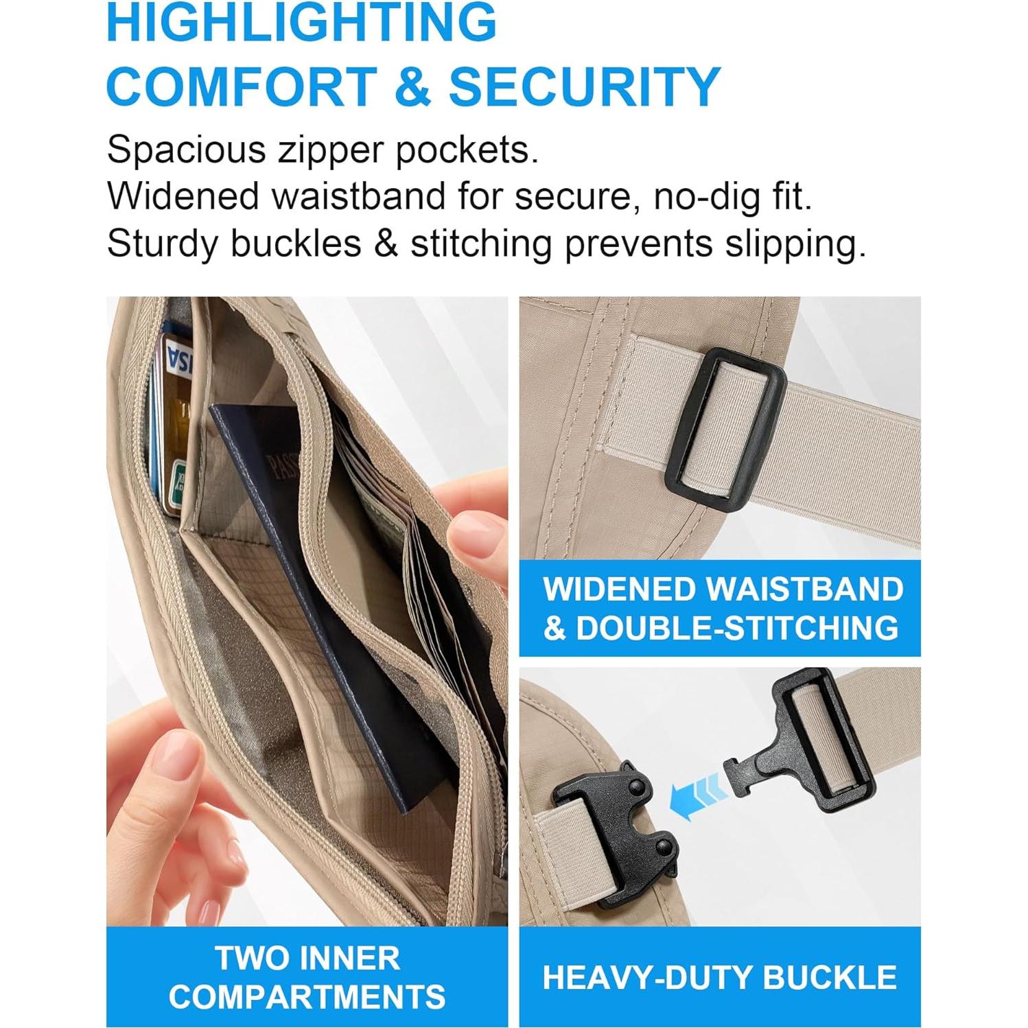 Cinturón de Dinero Oculto RFID Bamneat Beige 3ra Generación