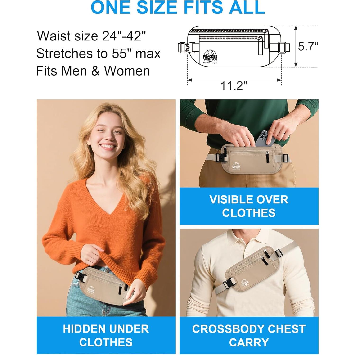 Cinturón de Dinero Oculto RFID Bamneat Beige 3ra Generación