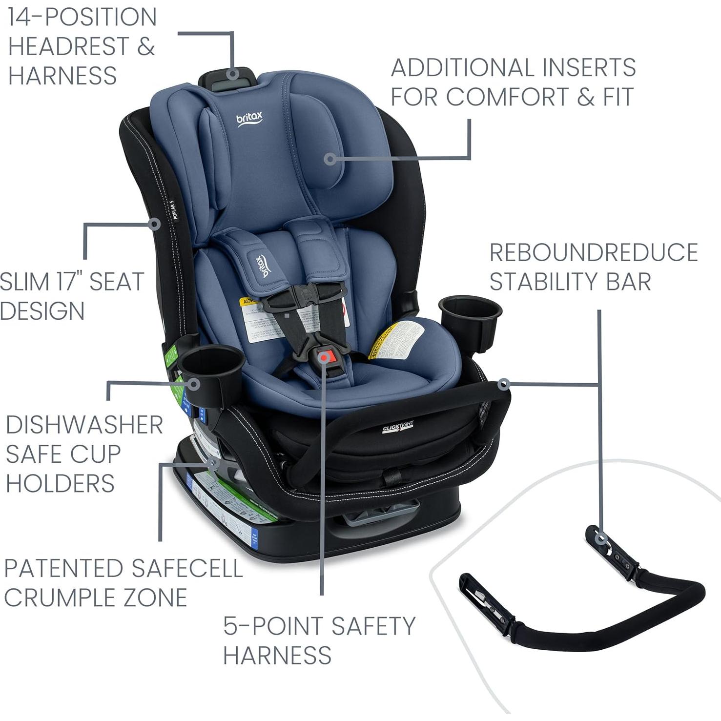 Asiento de auto convertible Britax Poplar S, 2 en 1, 17" SpaceSaver