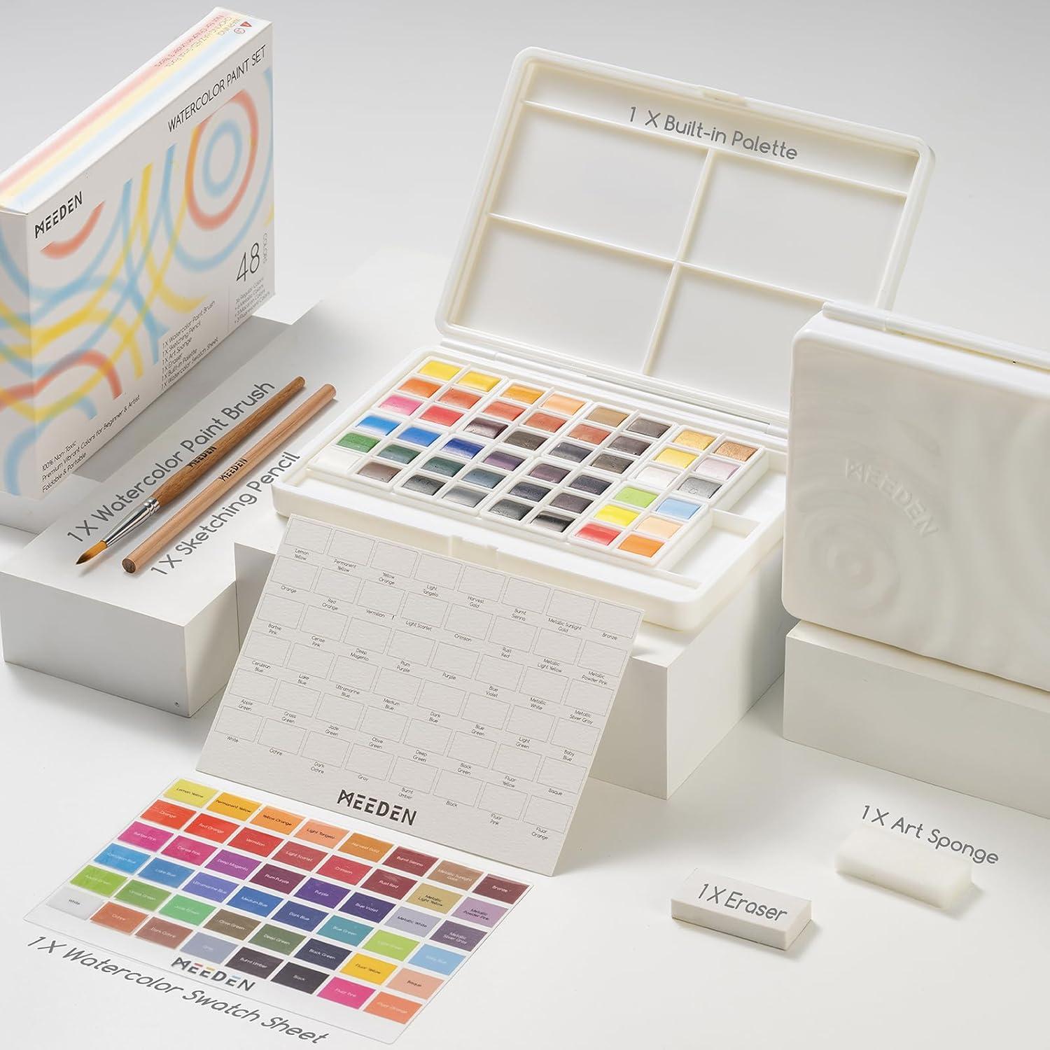 Juego de Pintura Acuarela MEEDEN 48 Colores Portátil