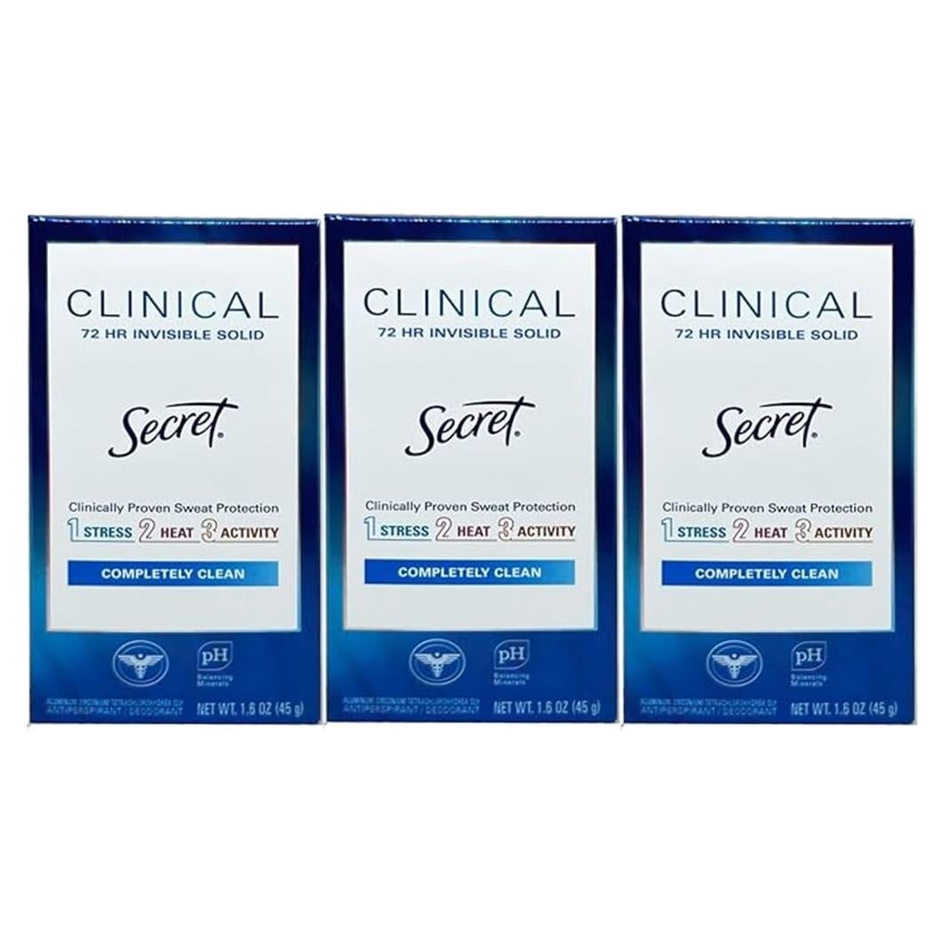 Desodorante Secret Clinical Completamente Limpio 3 Paquetes 45g