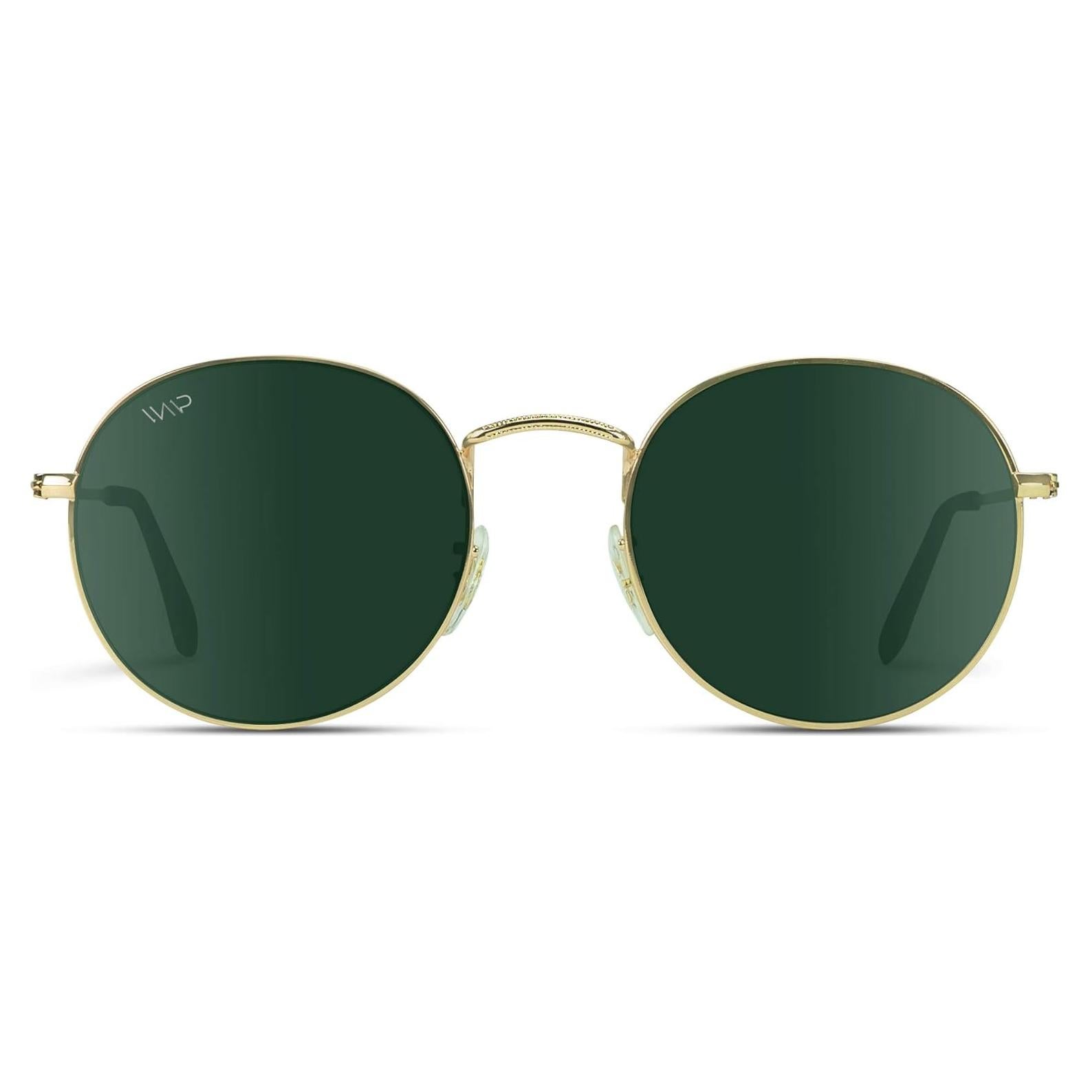 WearMe Pro - Gafas de sol redondas doradas con lentes verdes
