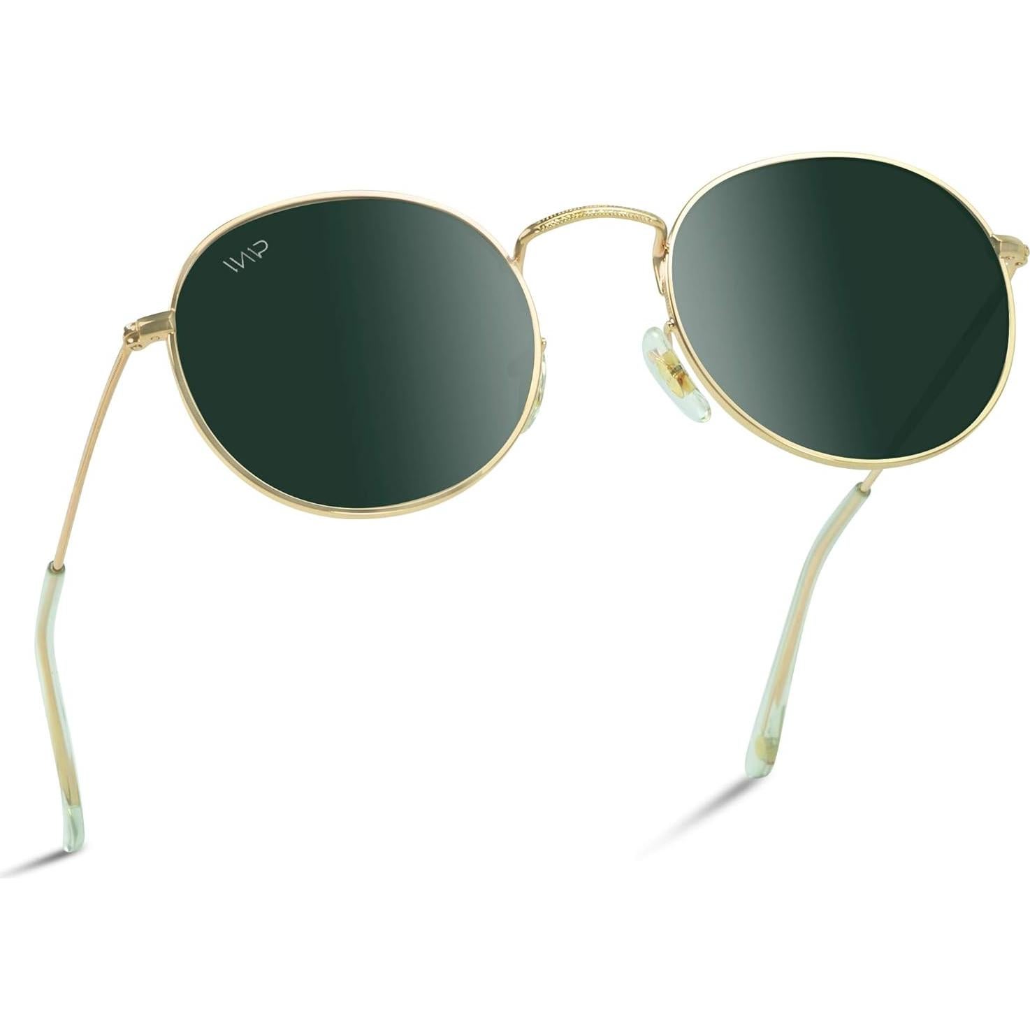 WearMe Pro - Gafas de sol redondas doradas con lentes verdes