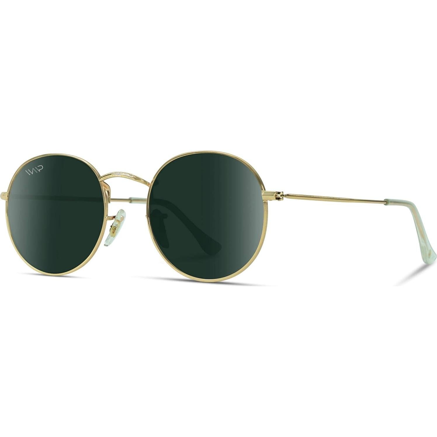 WearMe Pro - Gafas de sol redondas doradas con lentes verdes
