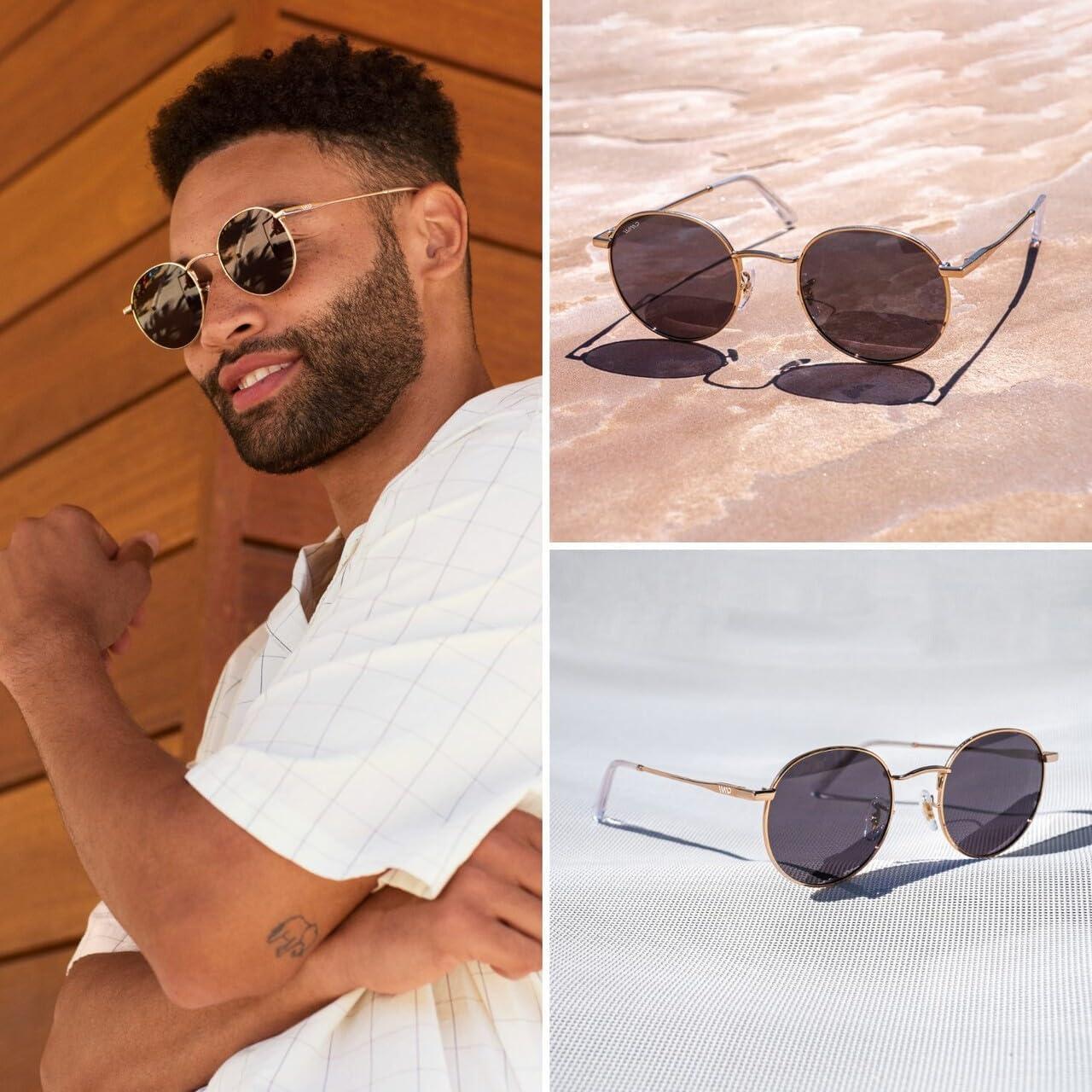 WearMe Pro - Gafas de sol redondas doradas con lentes verdes