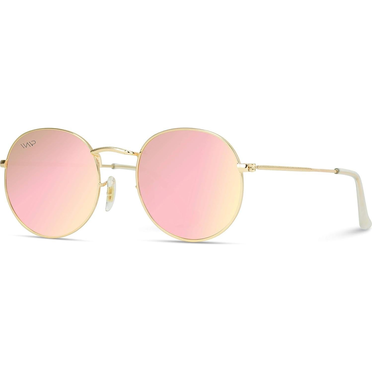 WearMe Pro - Gafas de sol redondas doradas con lentes rosa