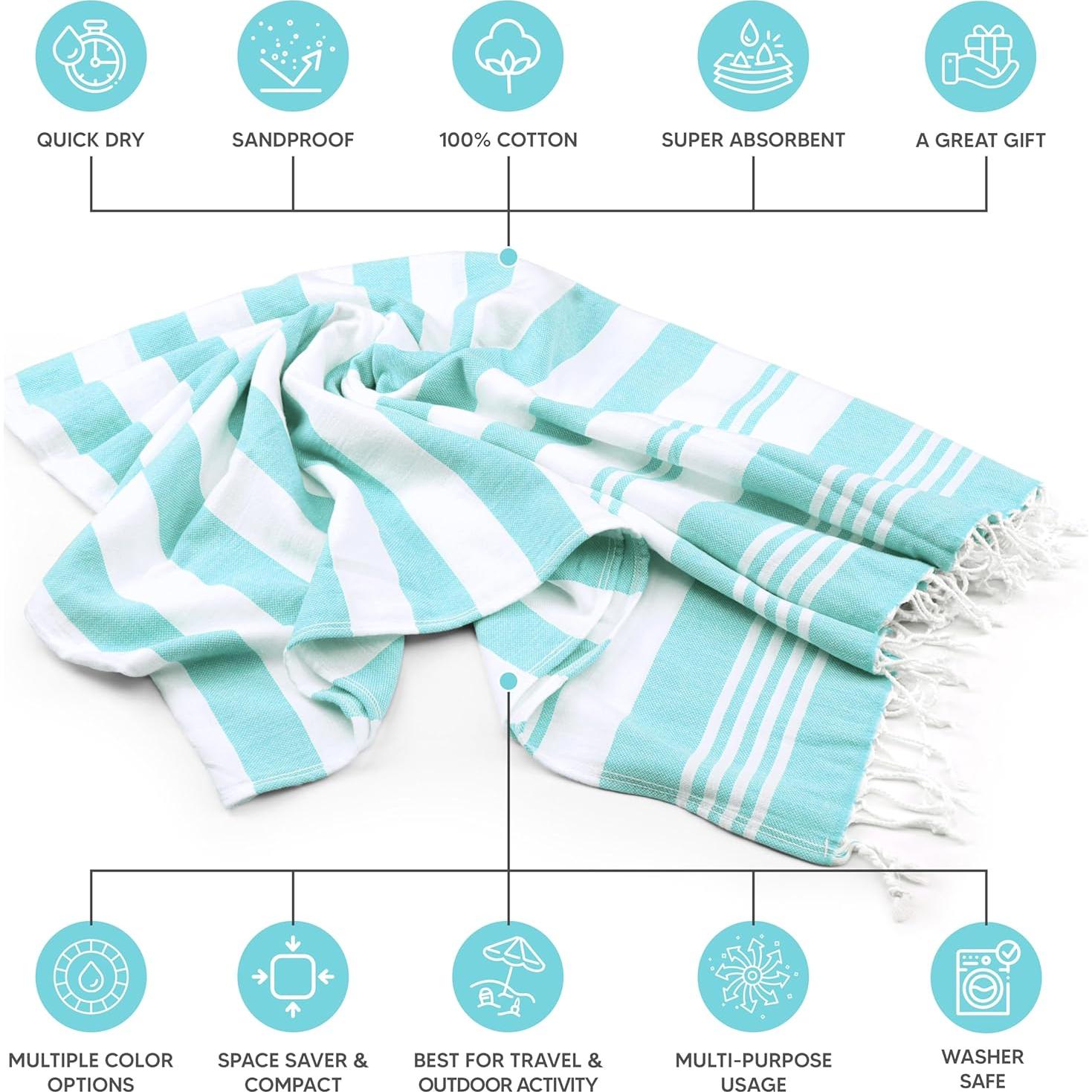 Toallas de Playa Utopia Paquete de 4 Algodón Aqua 182.9x101.6cm