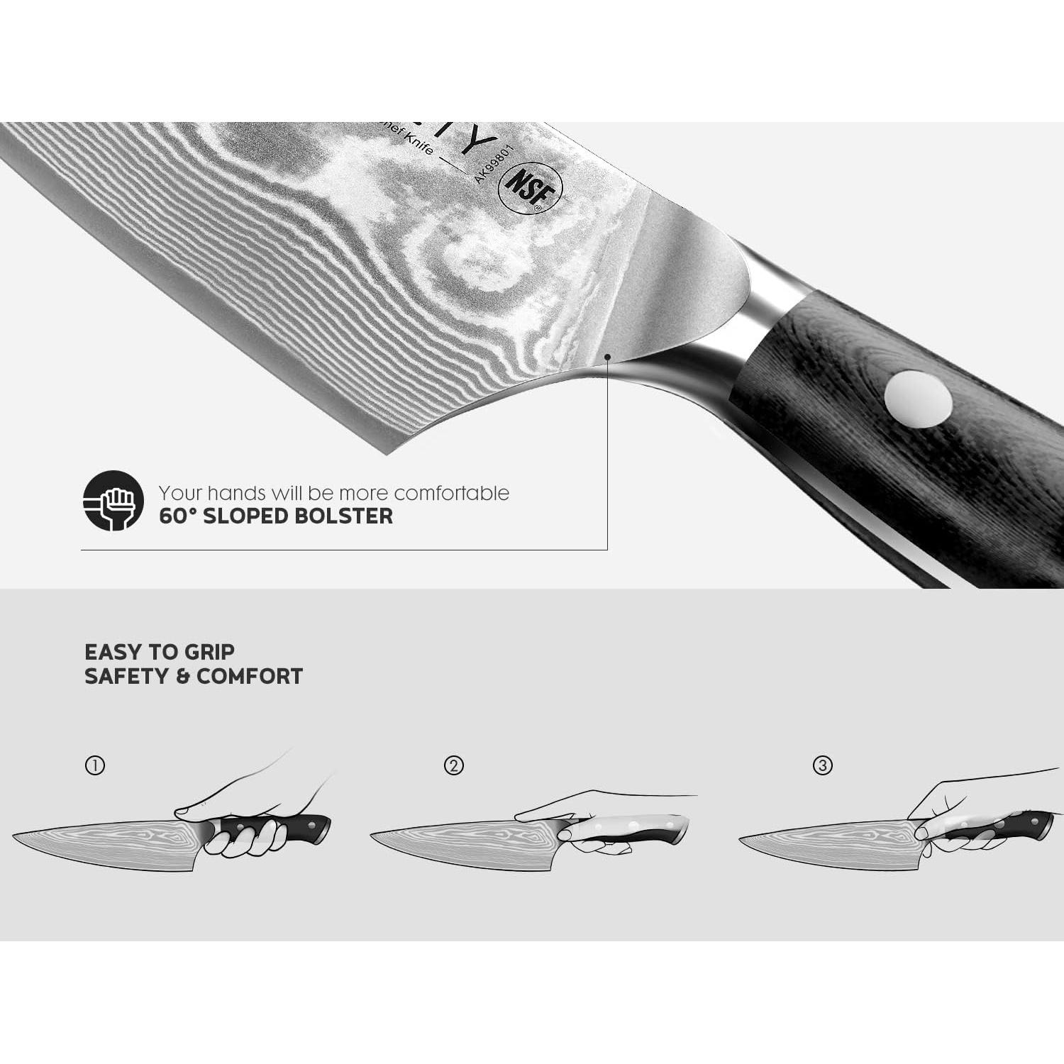 Juego de Cuchillos de Cocina ASETY 3 PCS Damasco VG10