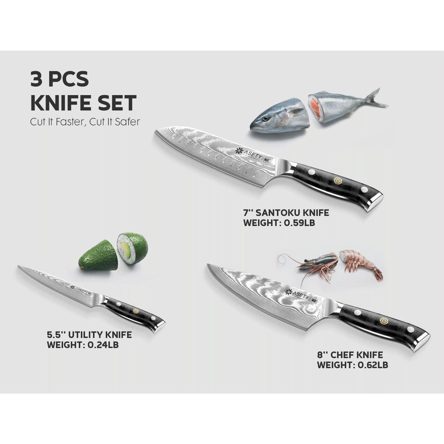 Juego de Cuchillos de Cocina ASETY 3 PCS Damasco VG10