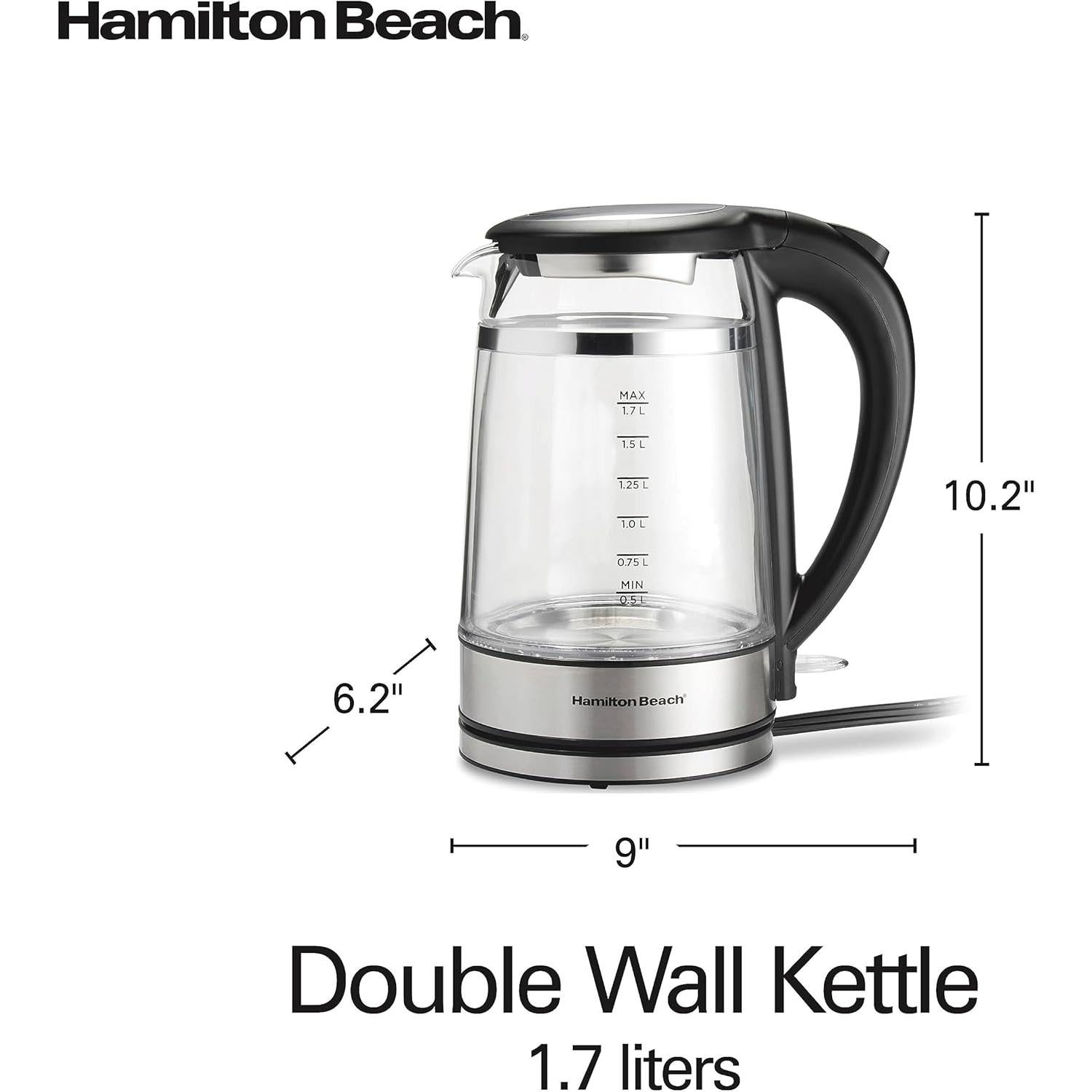 Hervidor Eléctrico Hamilton Beach 1.7L Doble Pared Vidrio