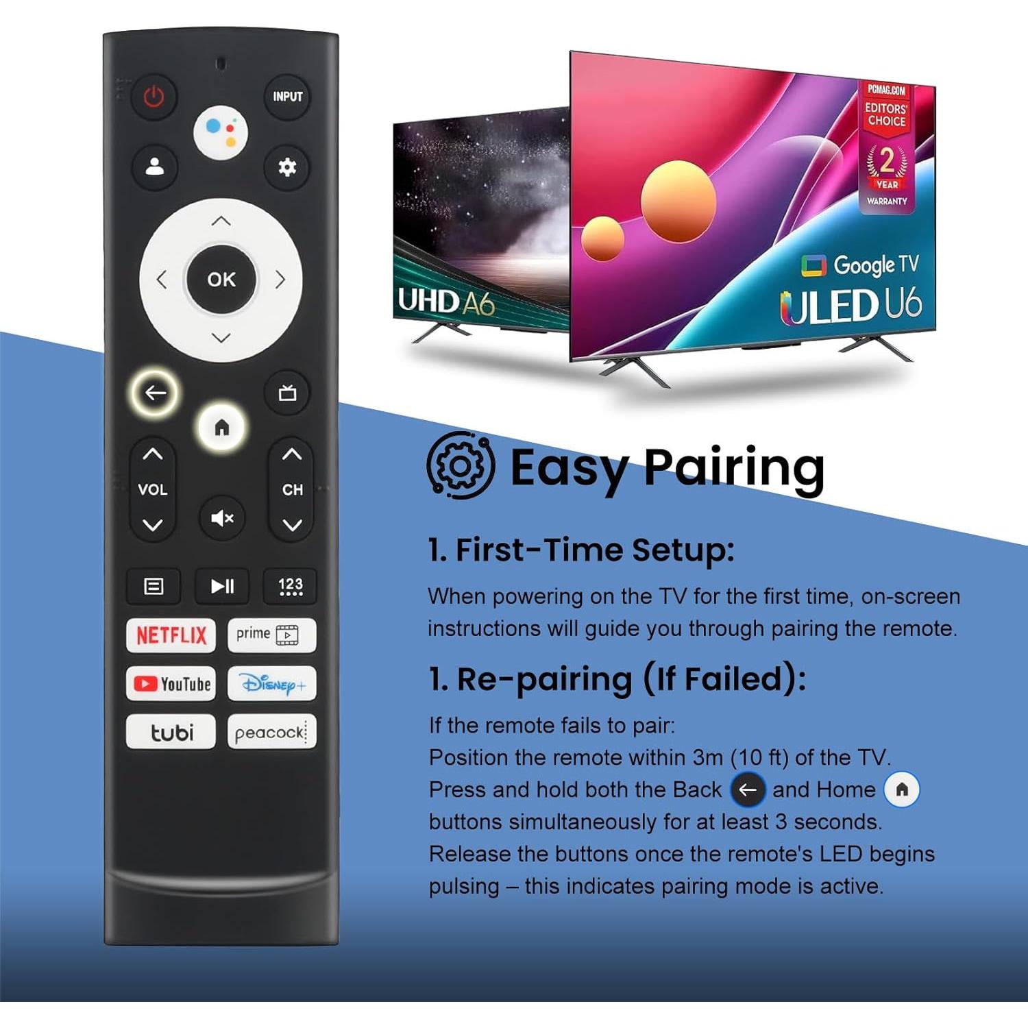 Control Remoto de Voz Hisense ERF3M90H para Google TV 4K UHD