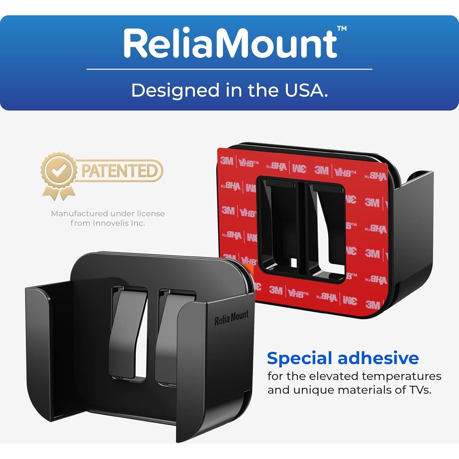 Soporte Básico Negro ReliaMount para Apple TV 4K - Sin Agujeros