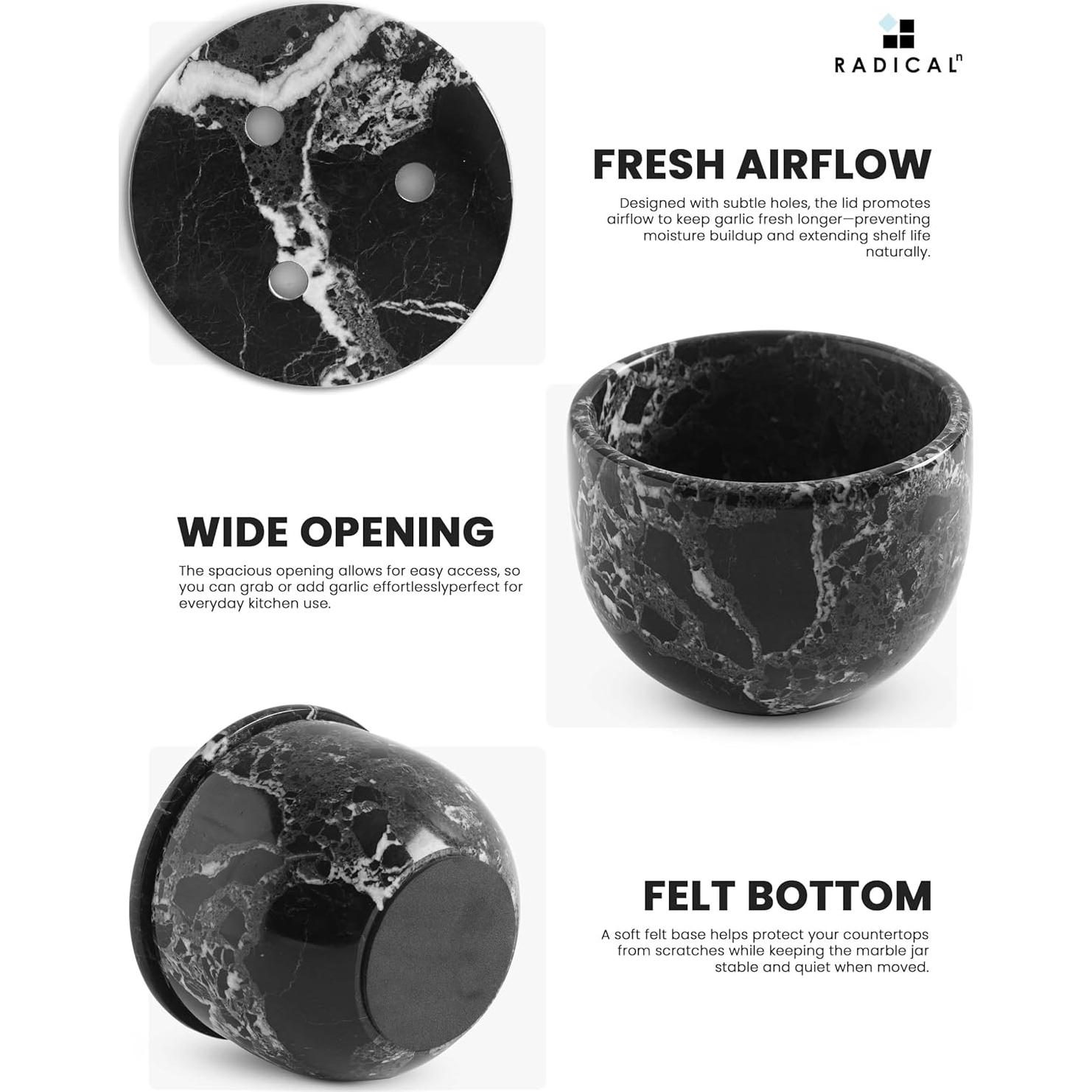 Contenedor de Ajo de Mármol Radicaln 11.4 cm Negro