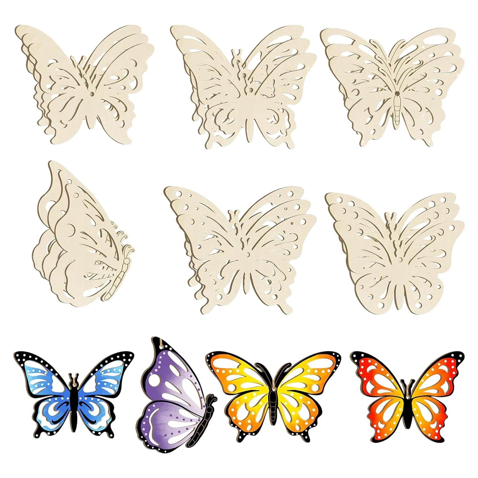 18 Piezas Adornos de Madera Hewyom para Pintar Mariposas