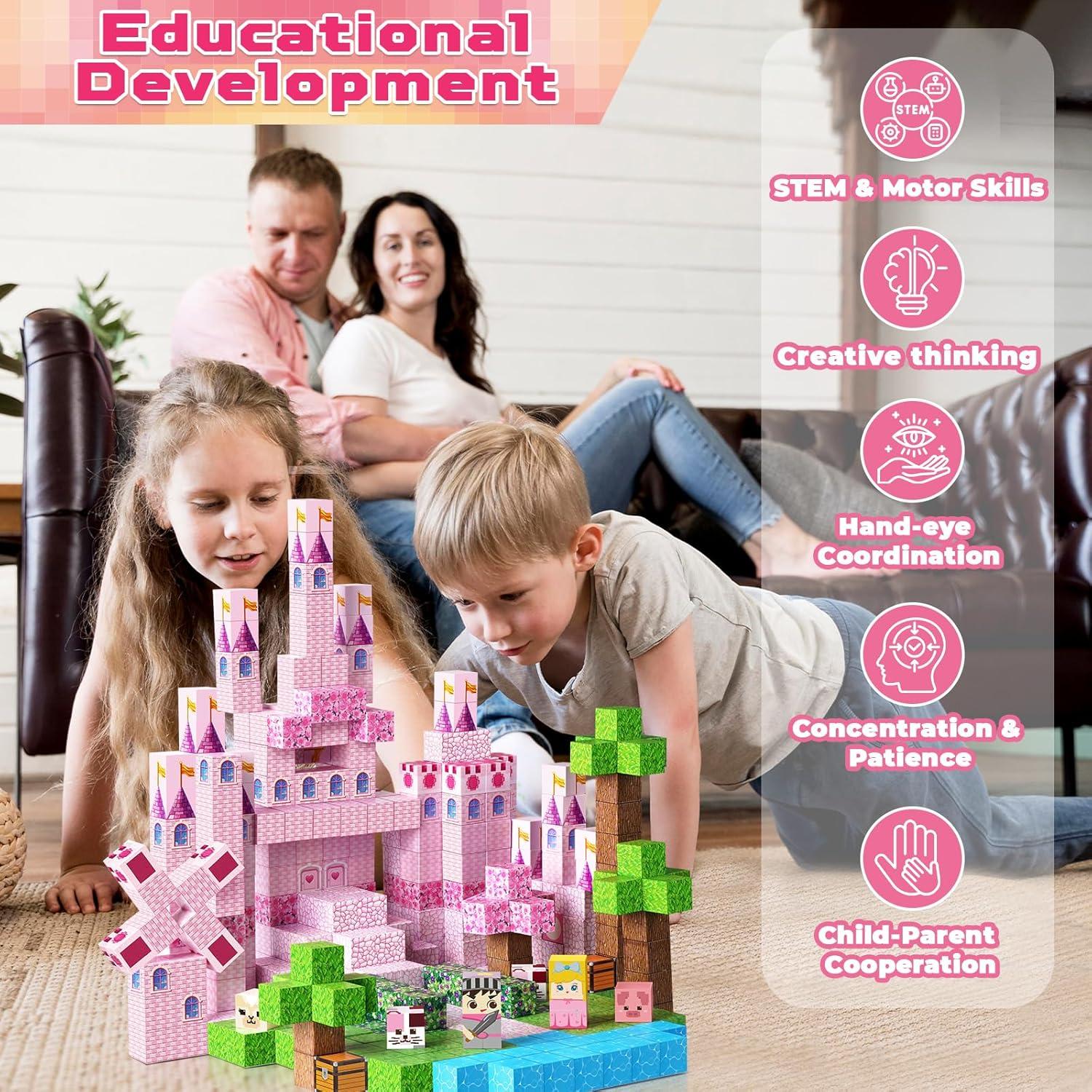 Bloques Magnéticos Magneverse 100PCS Castillo Rosa para Niños