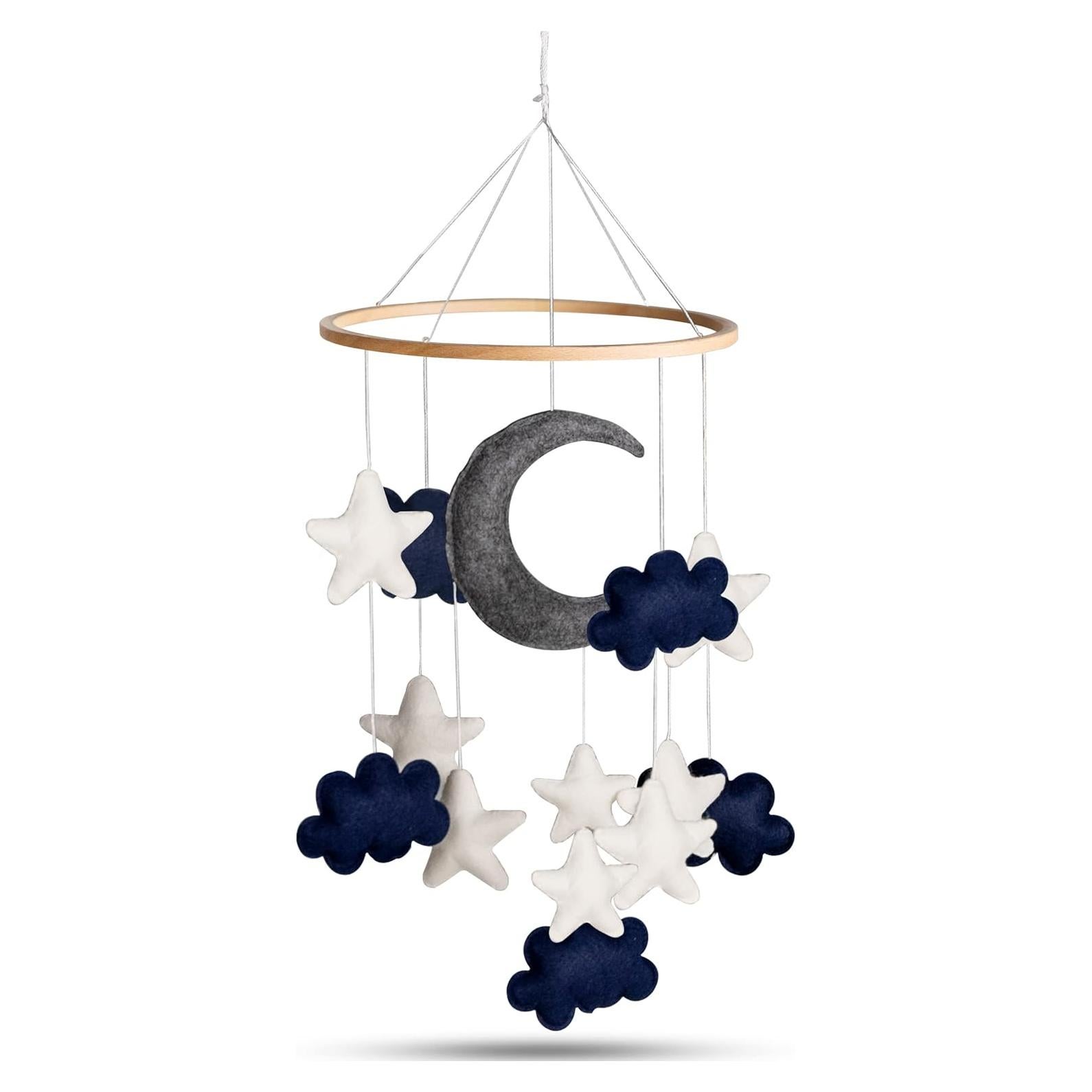 Móvil de Cuna Hecho a Mano EmmnNic Azul Estrellas Nubes