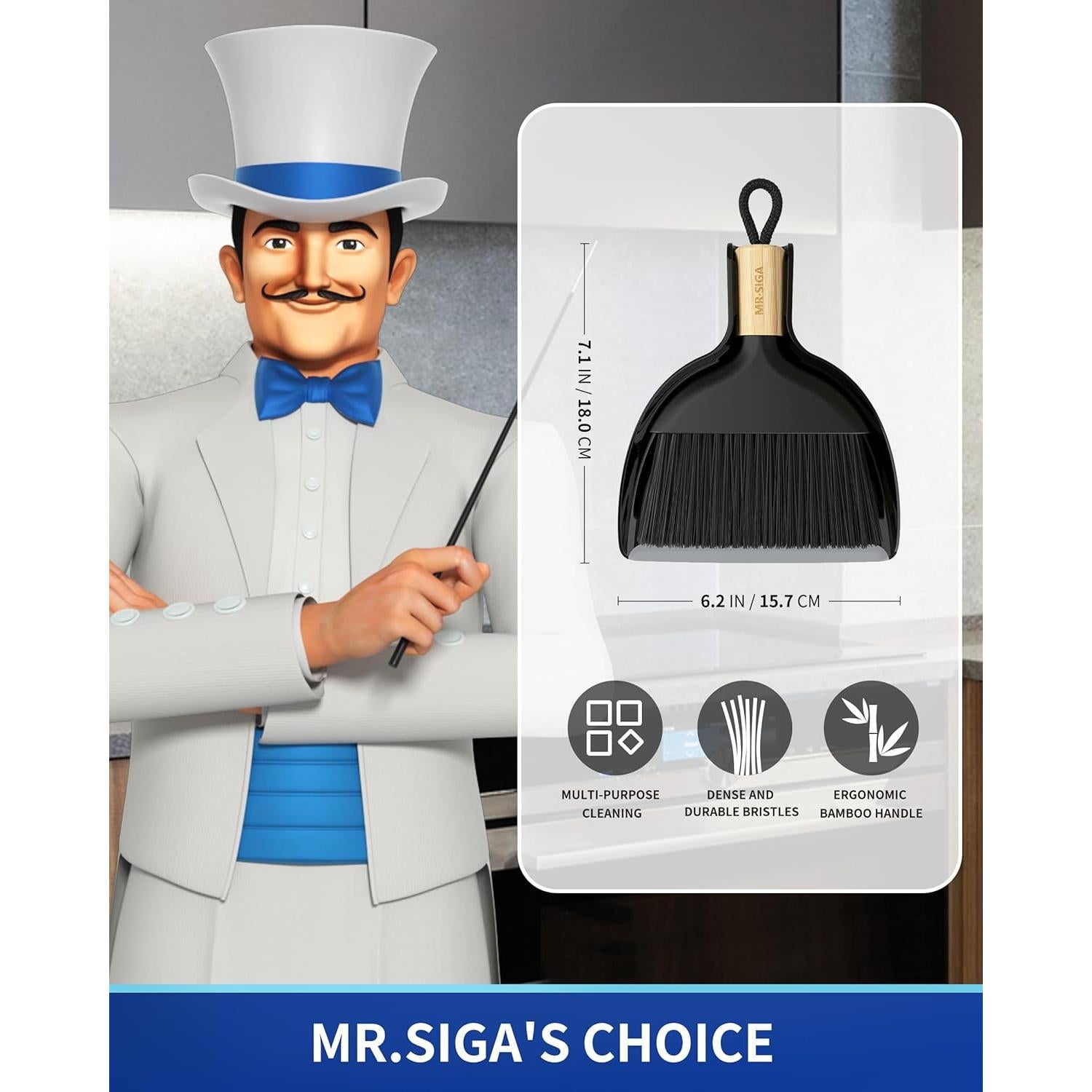 Conjunto Mini Recogedor y Cepillo MR.SIGA, Mango de Bambú