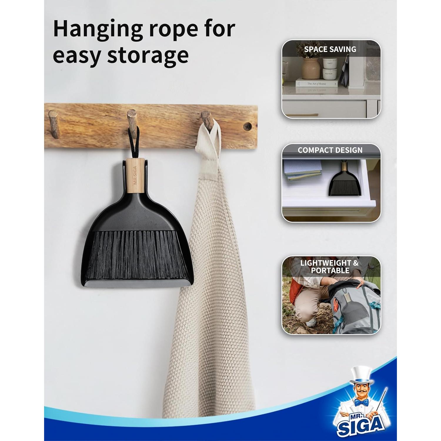 Conjunto Mini Recogedor y Cepillo MR.SIGA, Mango de Bambú