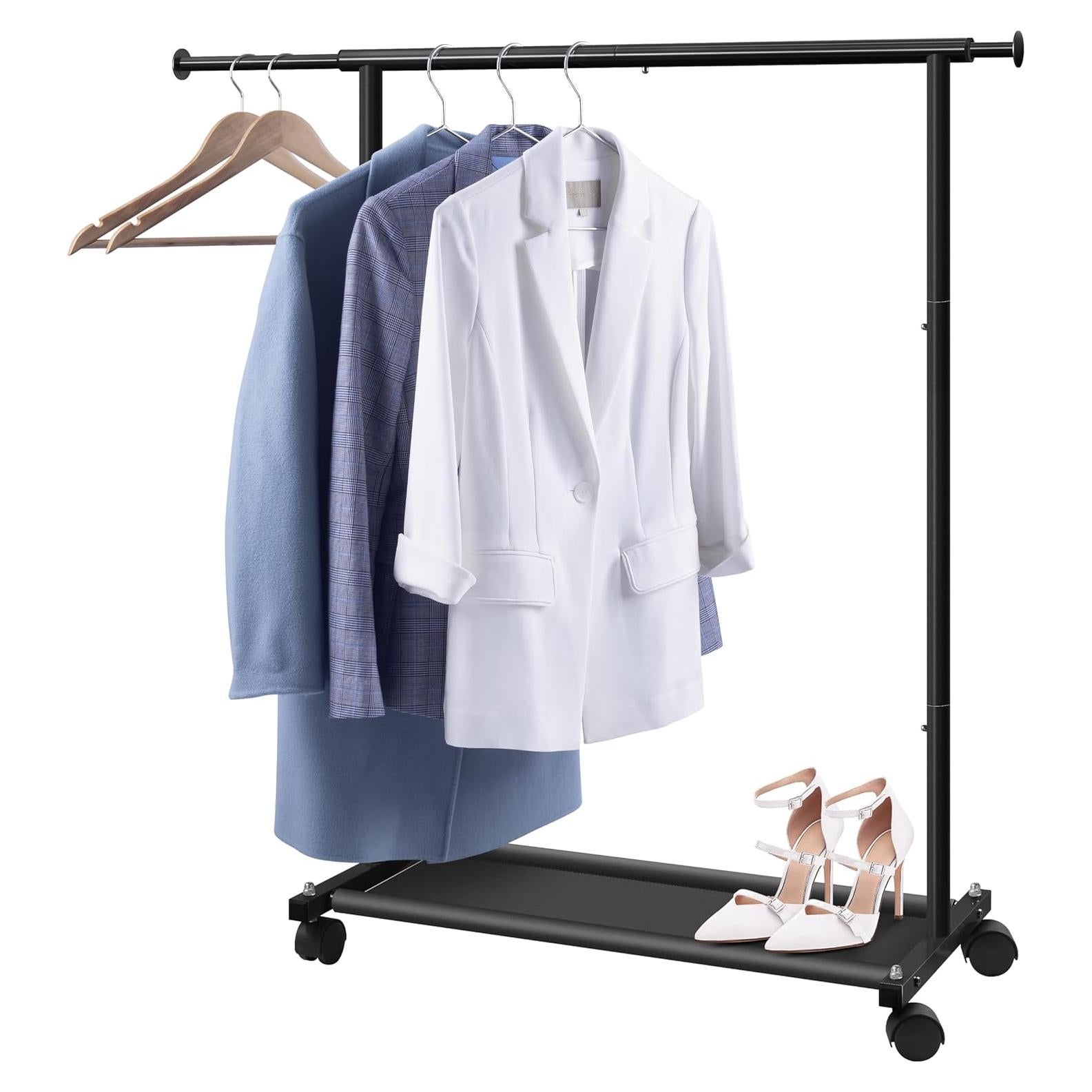 Perchero Corto Rodante MISSLO con Estantes y Ruedas - Negro