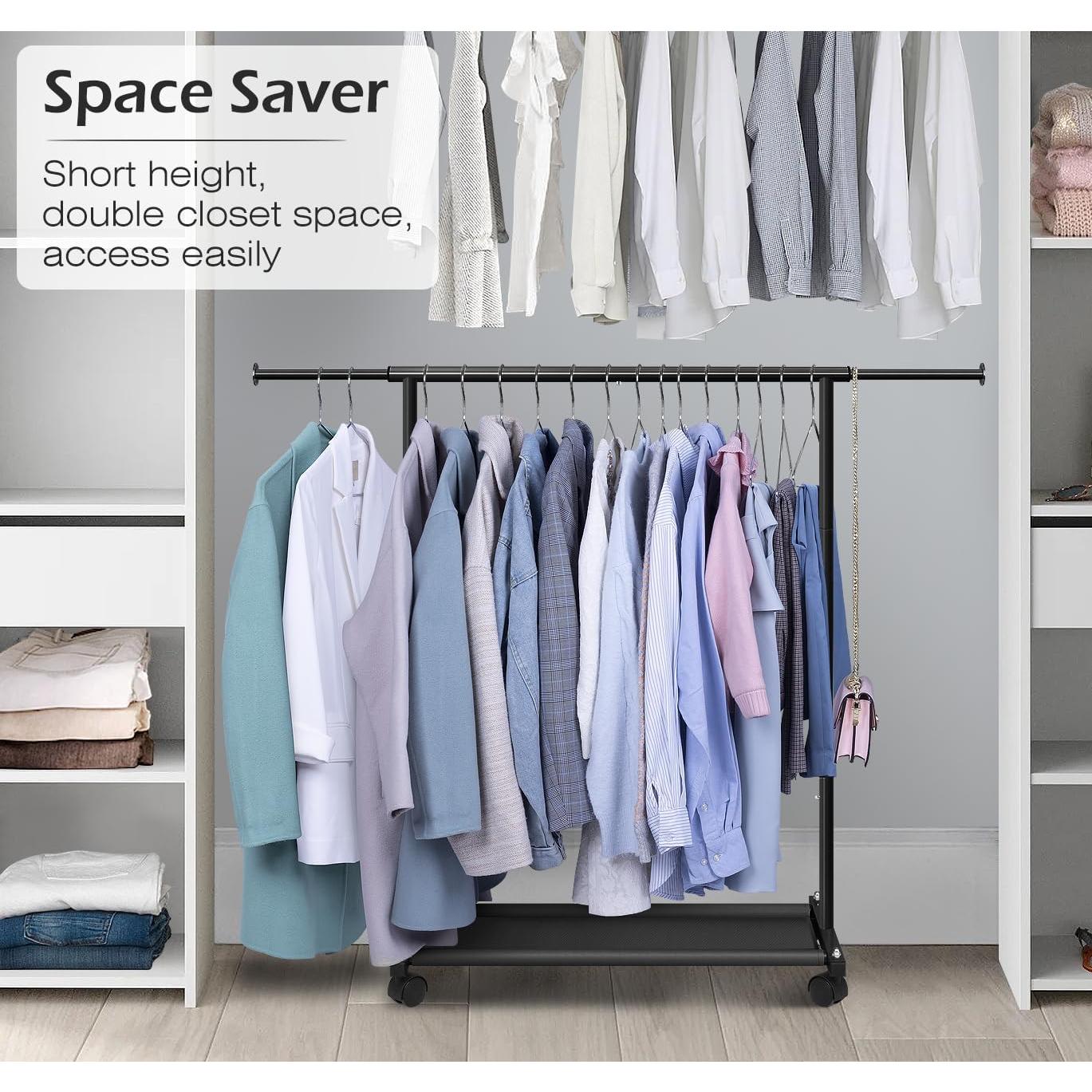 Perchero Corto Rodante MISSLO con Estantes y Ruedas - Negro