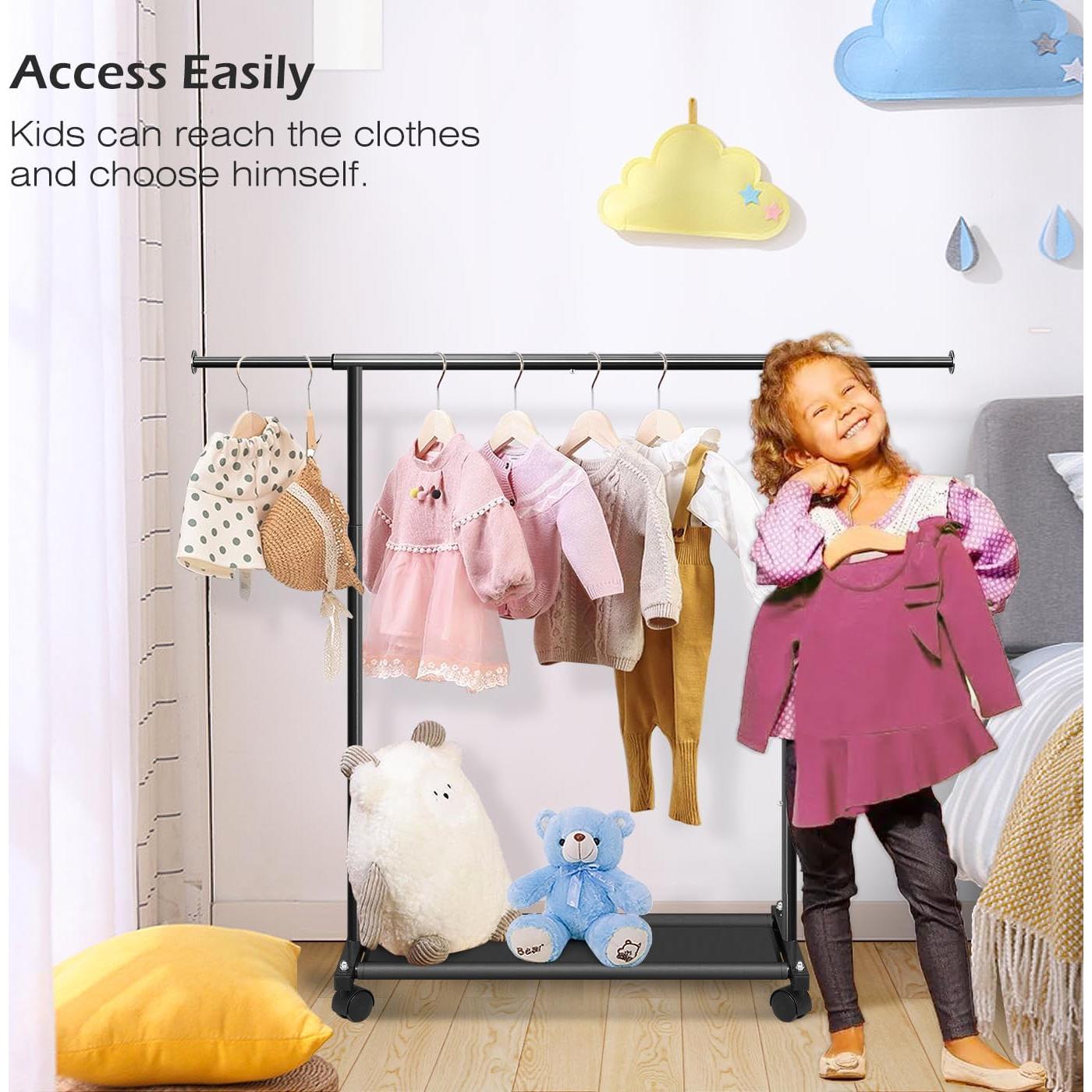 Perchero Corto Rodante MISSLO con Estantes y Ruedas - Negro