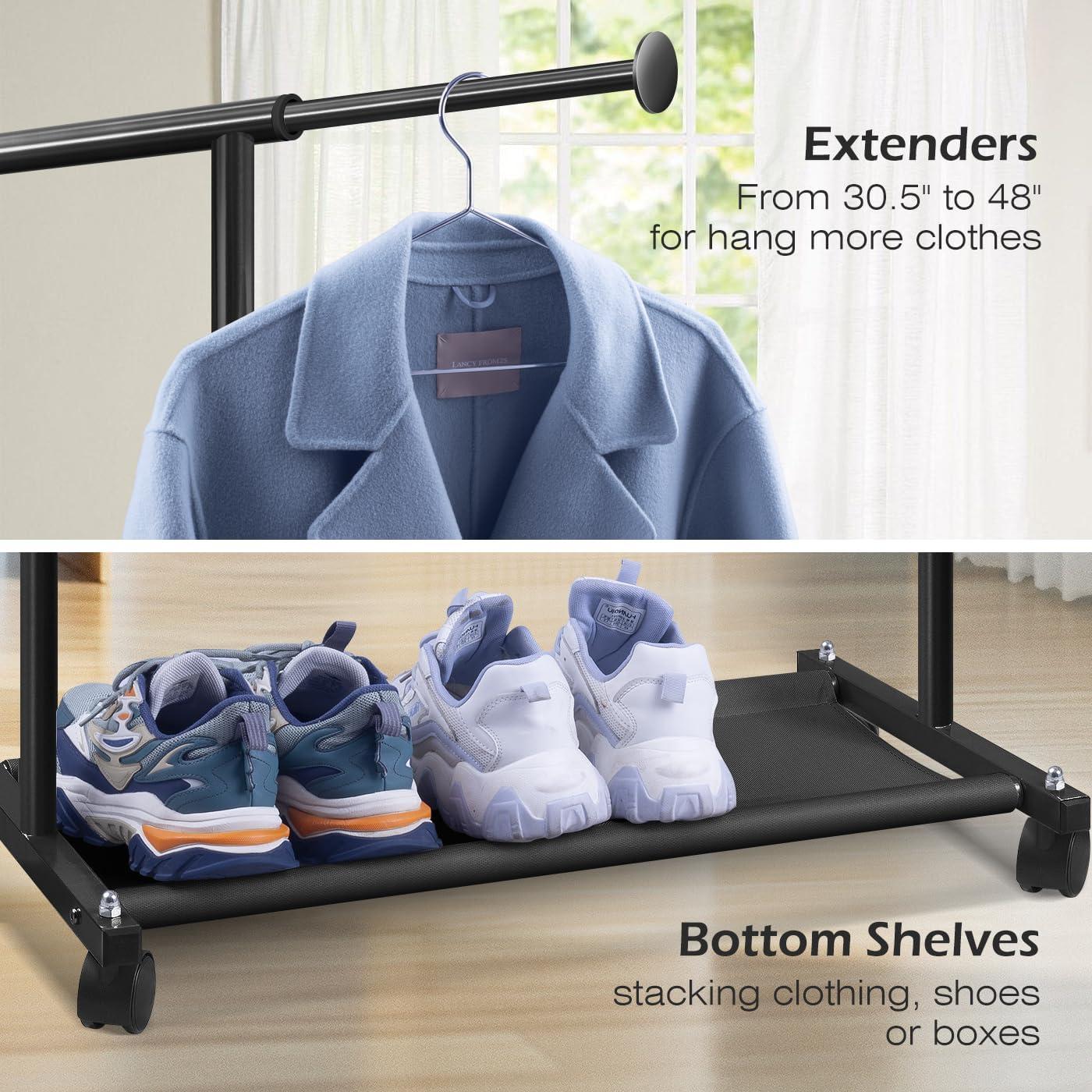 Perchero Corto Rodante MISSLO con Estantes y Ruedas - Negro