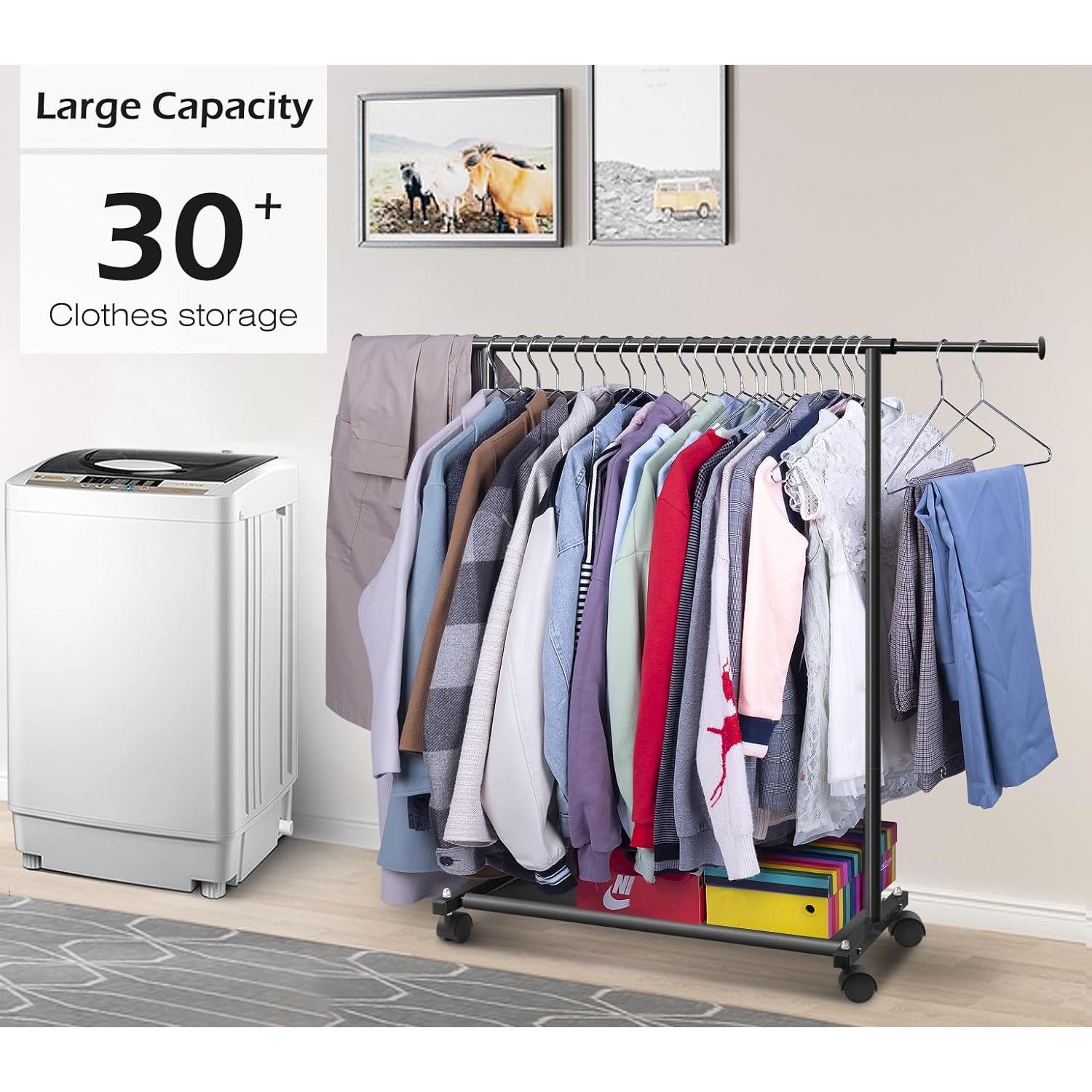 Perchero Corto Rodante MISSLO con Estantes y Ruedas - Negro