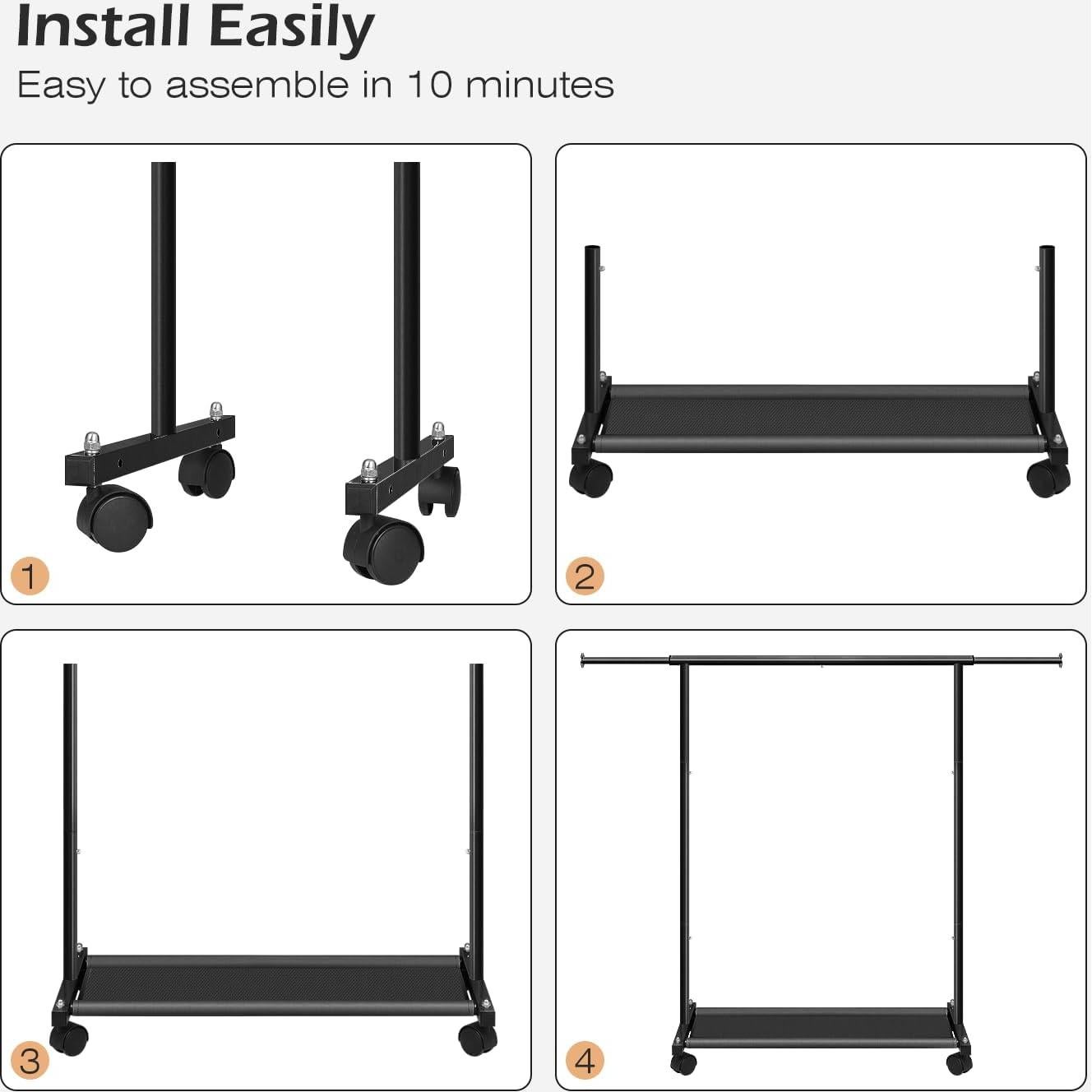 Perchero Corto Rodante MISSLO con Estantes y Ruedas - Negro