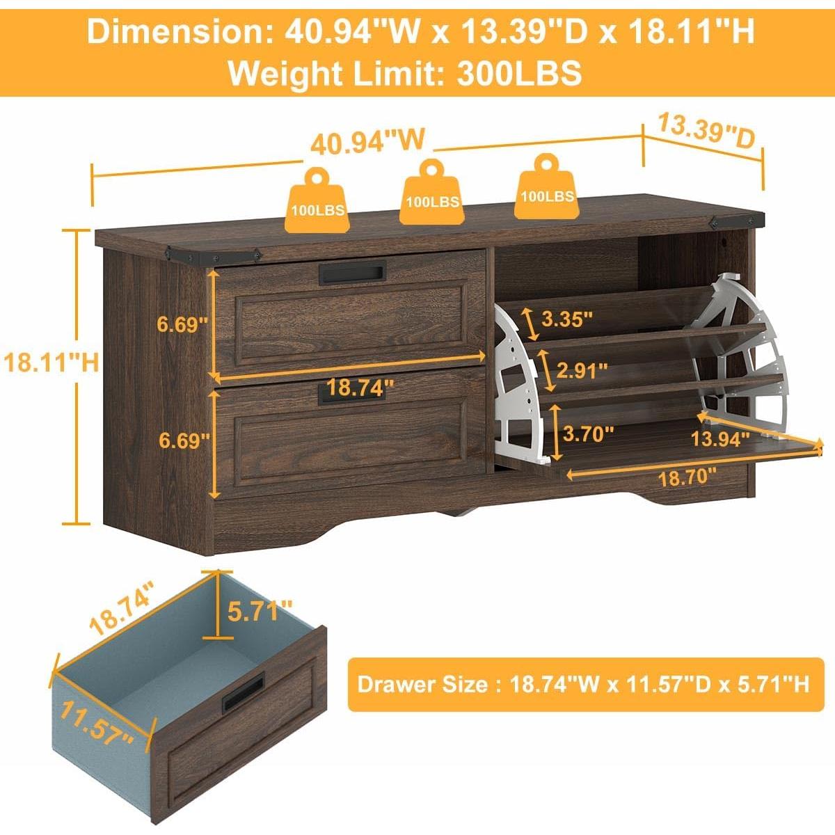 Banco de Almacenamiento FATORRI para Zapatos Nuez Oscura
