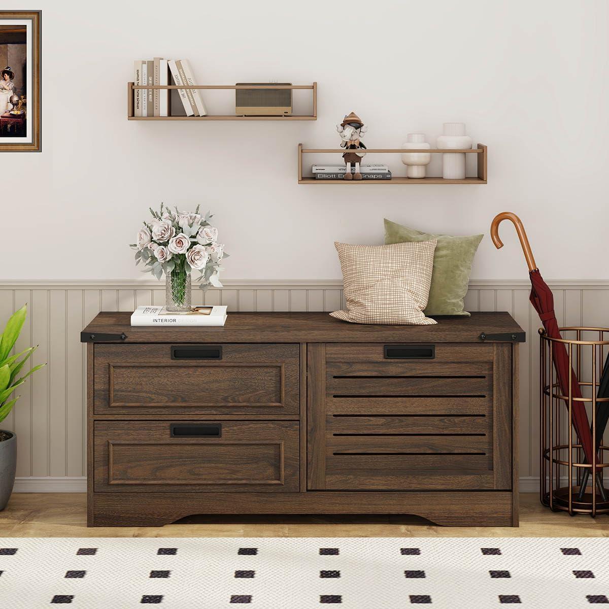 Banco de Almacenamiento FATORRI para Zapatos Nuez Oscura